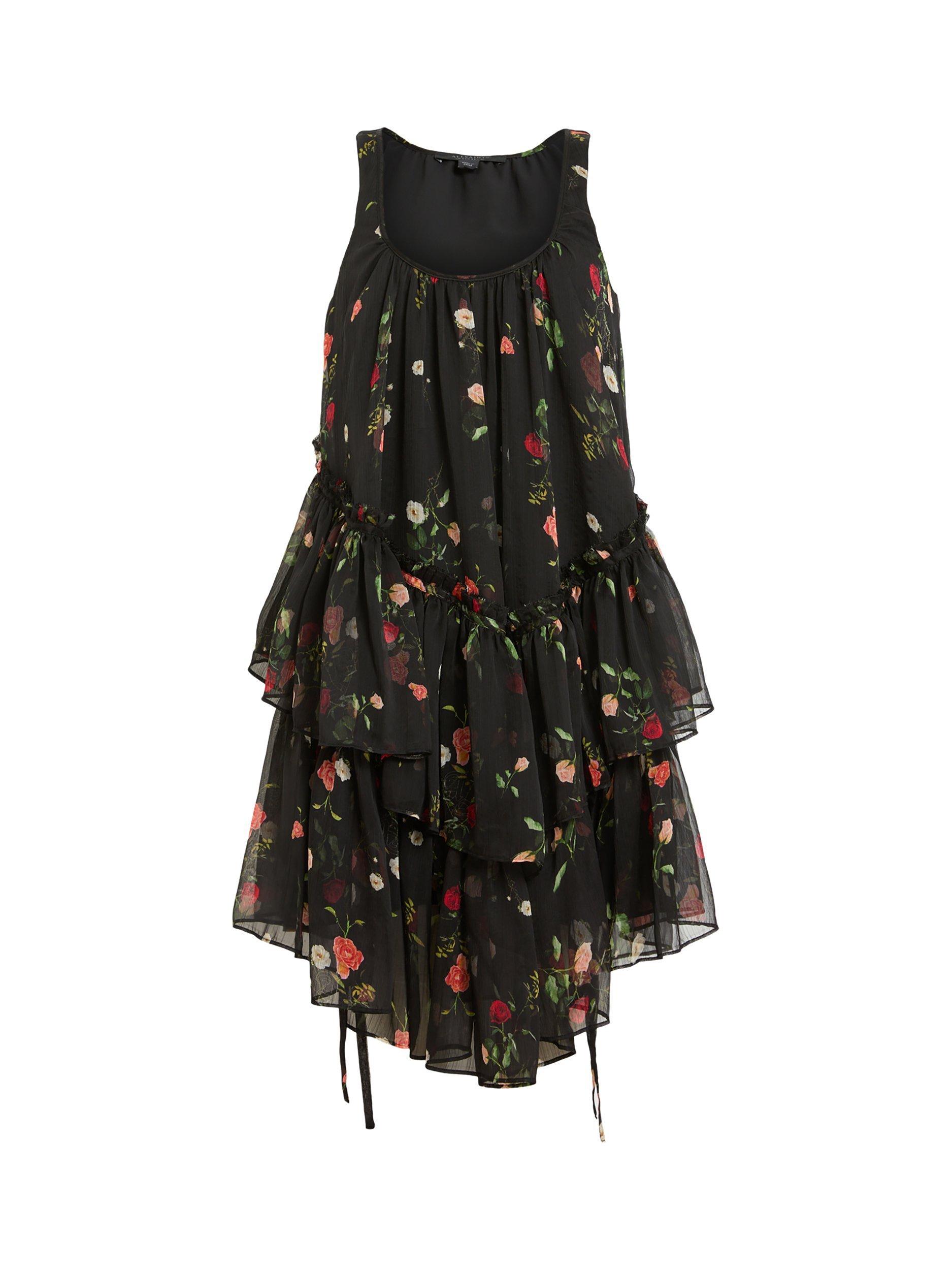 Product image 4 of 7, which shows AllSaints Rach Floral Tiered Dress, Briar Black, 10