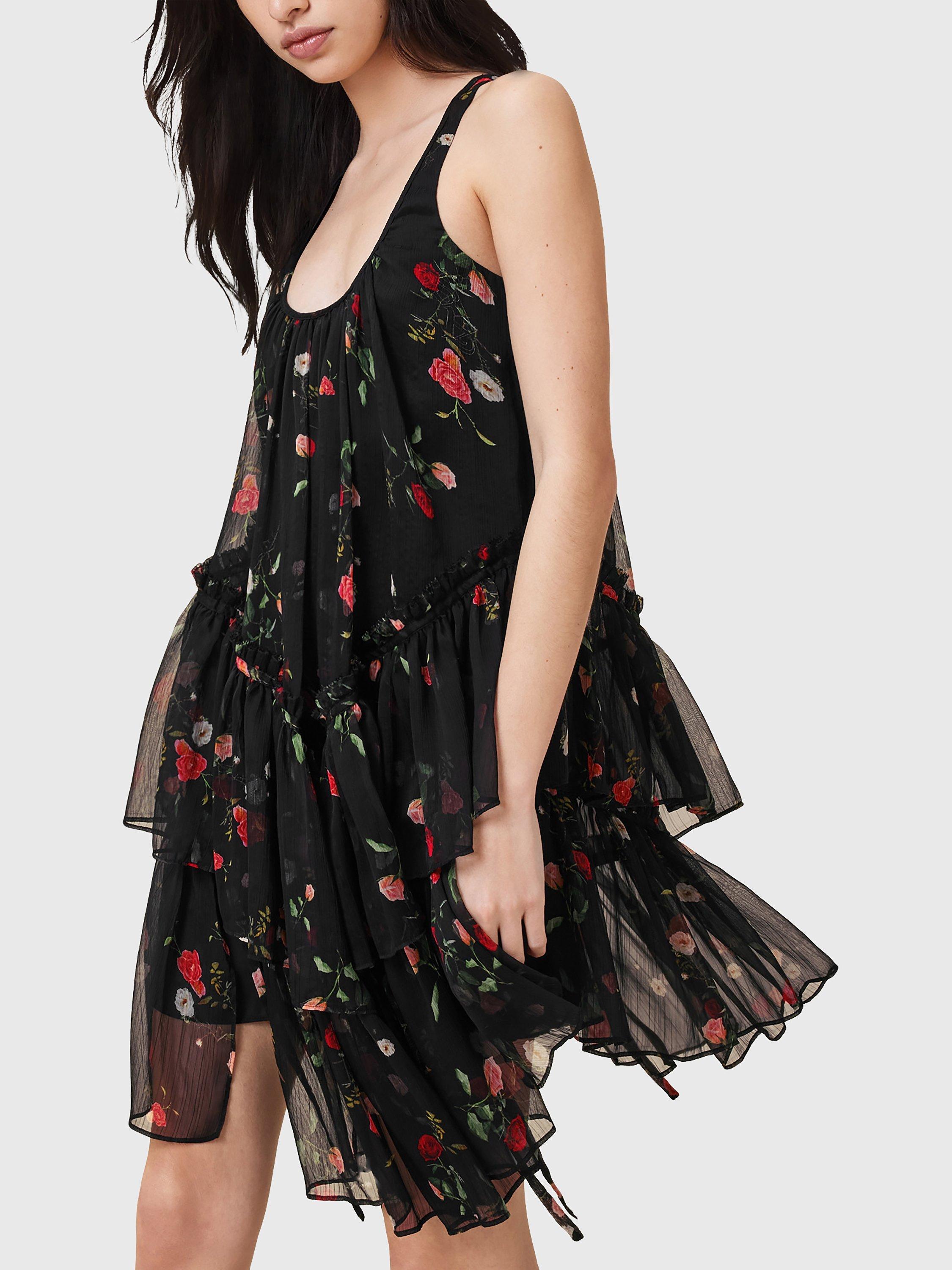 Product image 5 of 7, which shows AllSaints Rach Floral Tiered Dress, Briar Black, 10