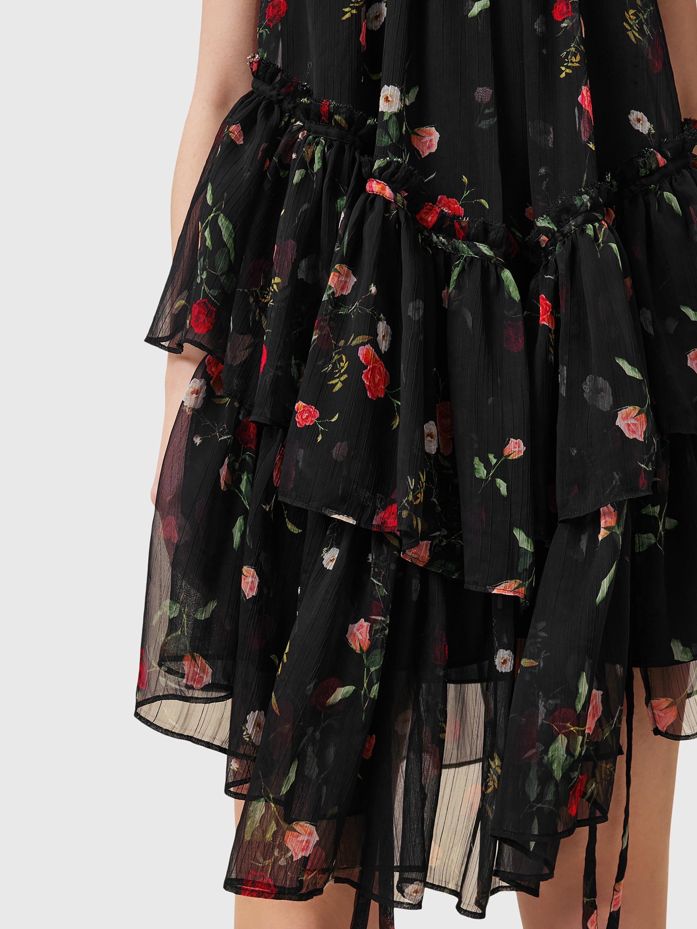Product image 6 of 7, which shows AllSaints Rach Floral Tiered Dress, Briar Black, 10