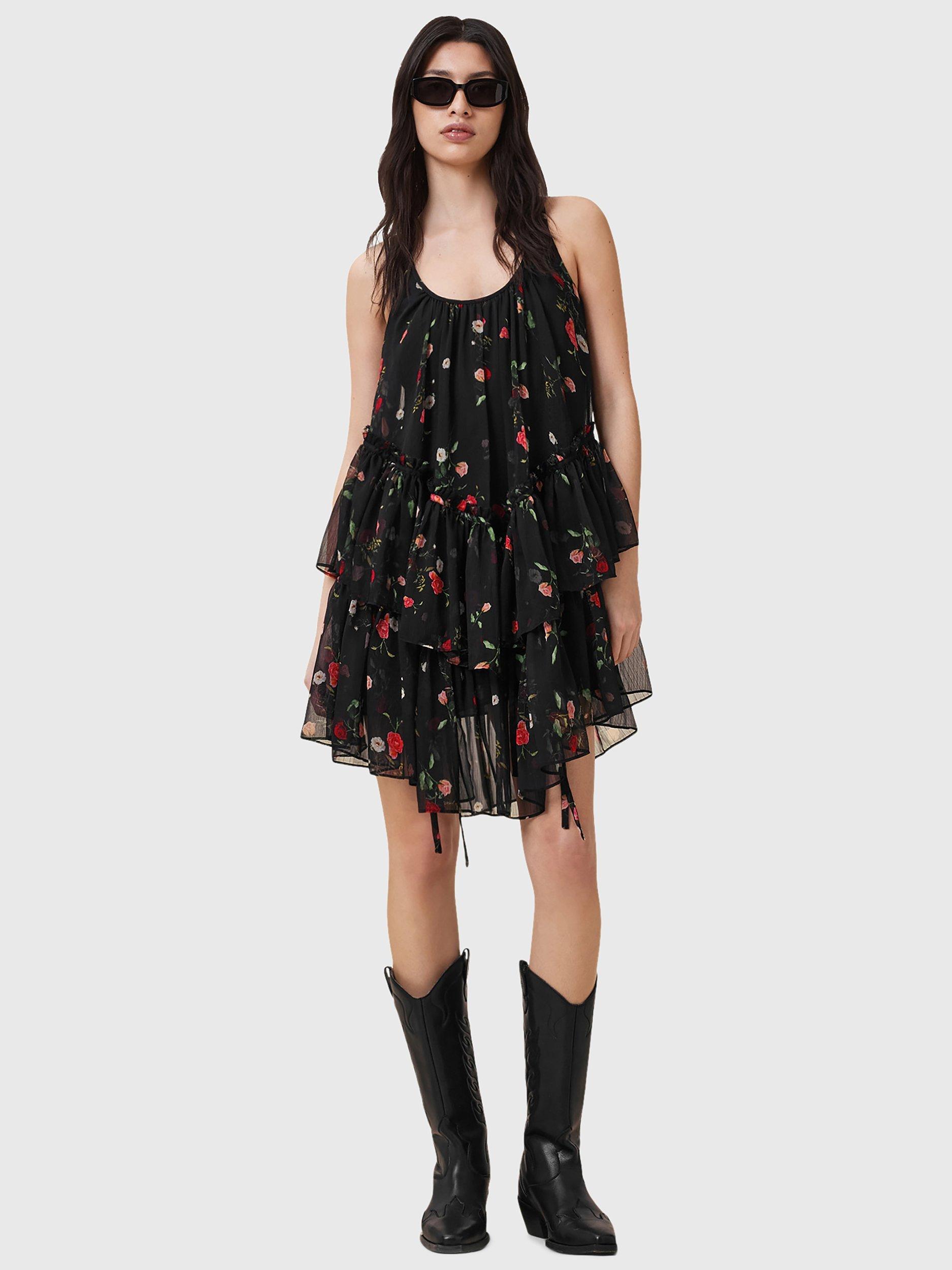 Product image 7 of 7, which shows AllSaints Rach Floral Tiered Dress, Briar Black, 10