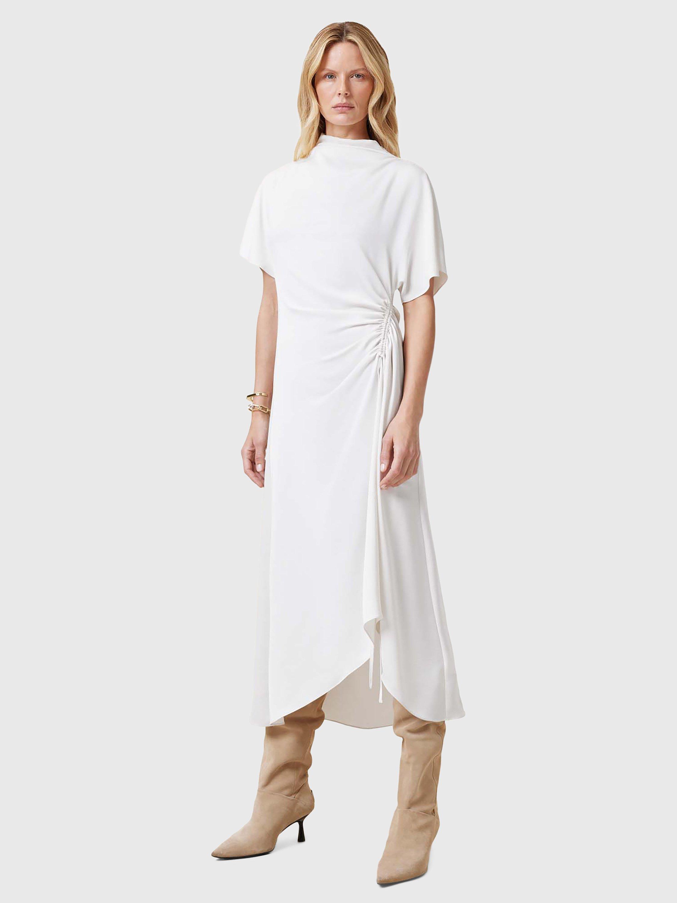 Product image 1 of 7, which shows AllSaints Rosie Drape Midi Dress, Tofu White, 10