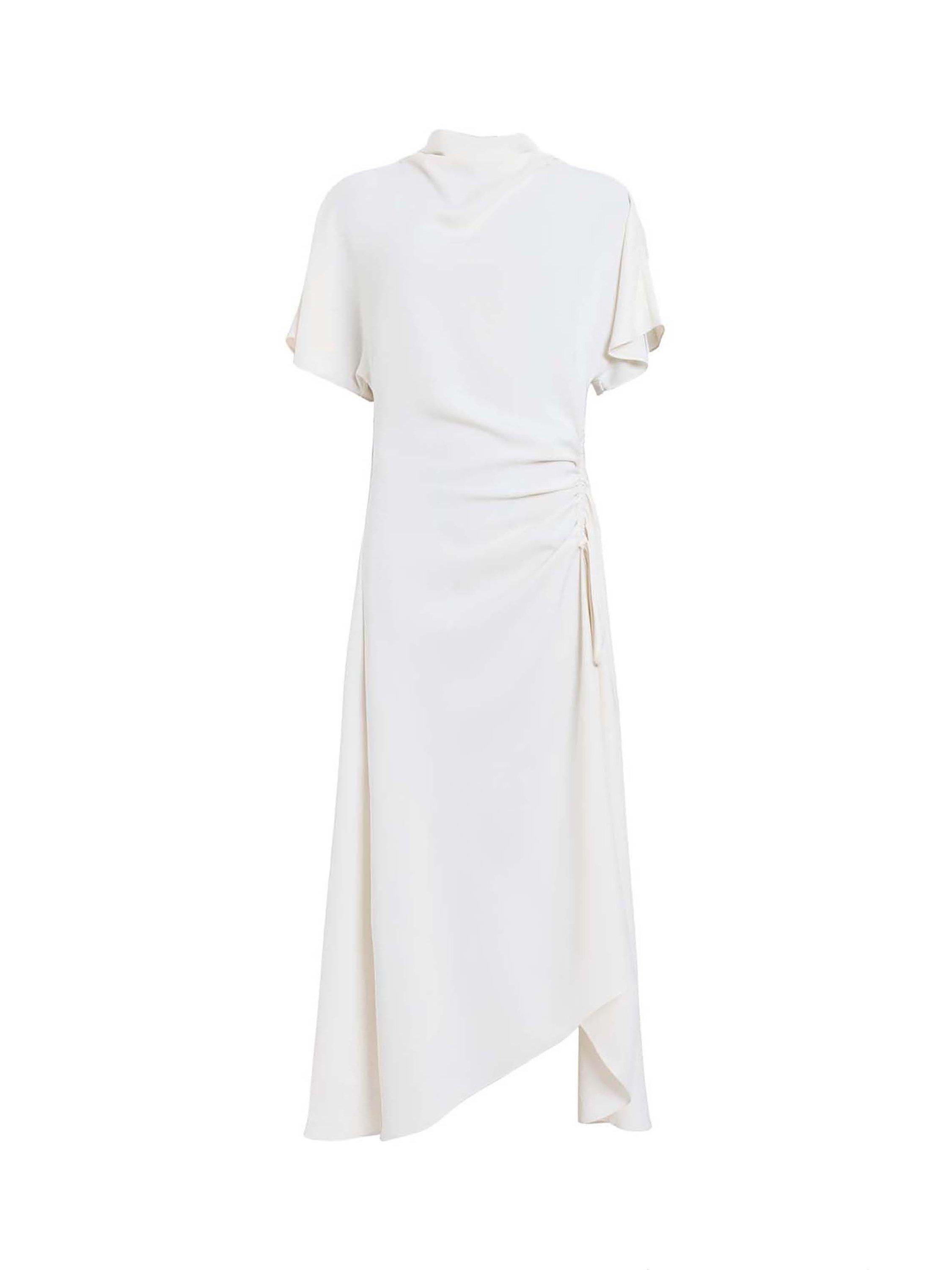 Product image 4 of 7, which shows AllSaints Rosie Drape Midi Dress, Tofu White, 10