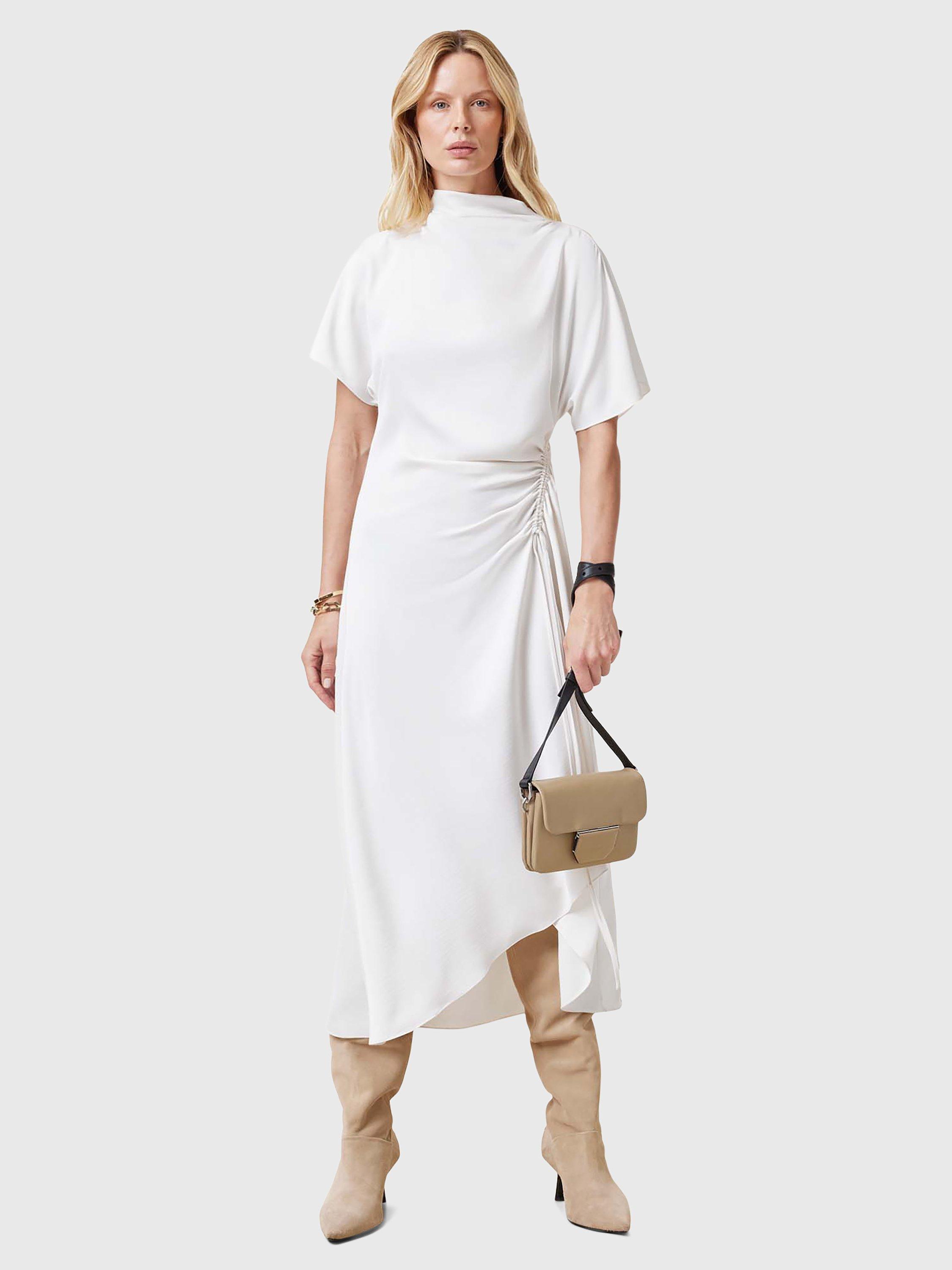 Product image 5 of 7, which shows AllSaints Rosie Drape Midi Dress, Tofu White, 10
