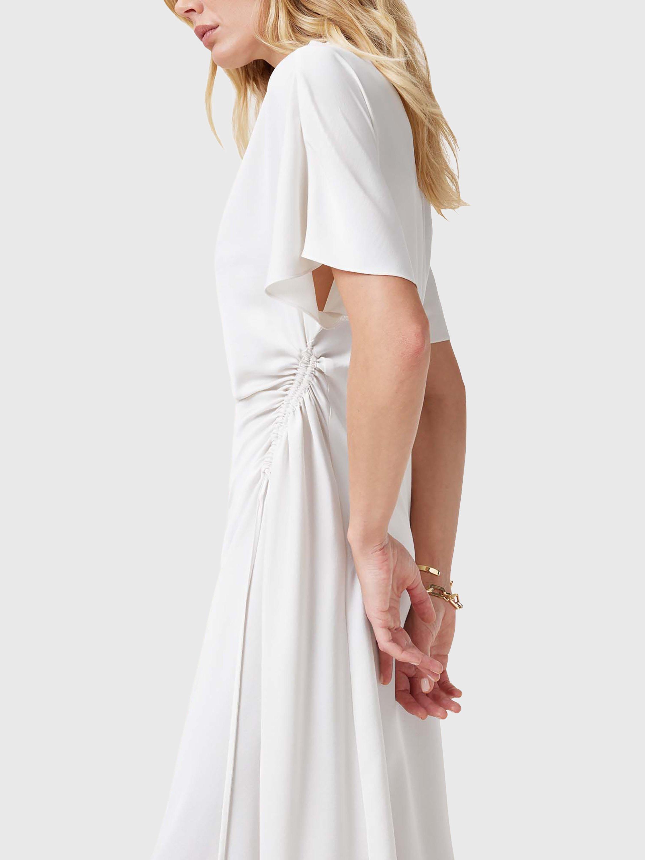 Product image 7 of 7, which shows AllSaints Rosie Drape Midi Dress, Tofu White, 10