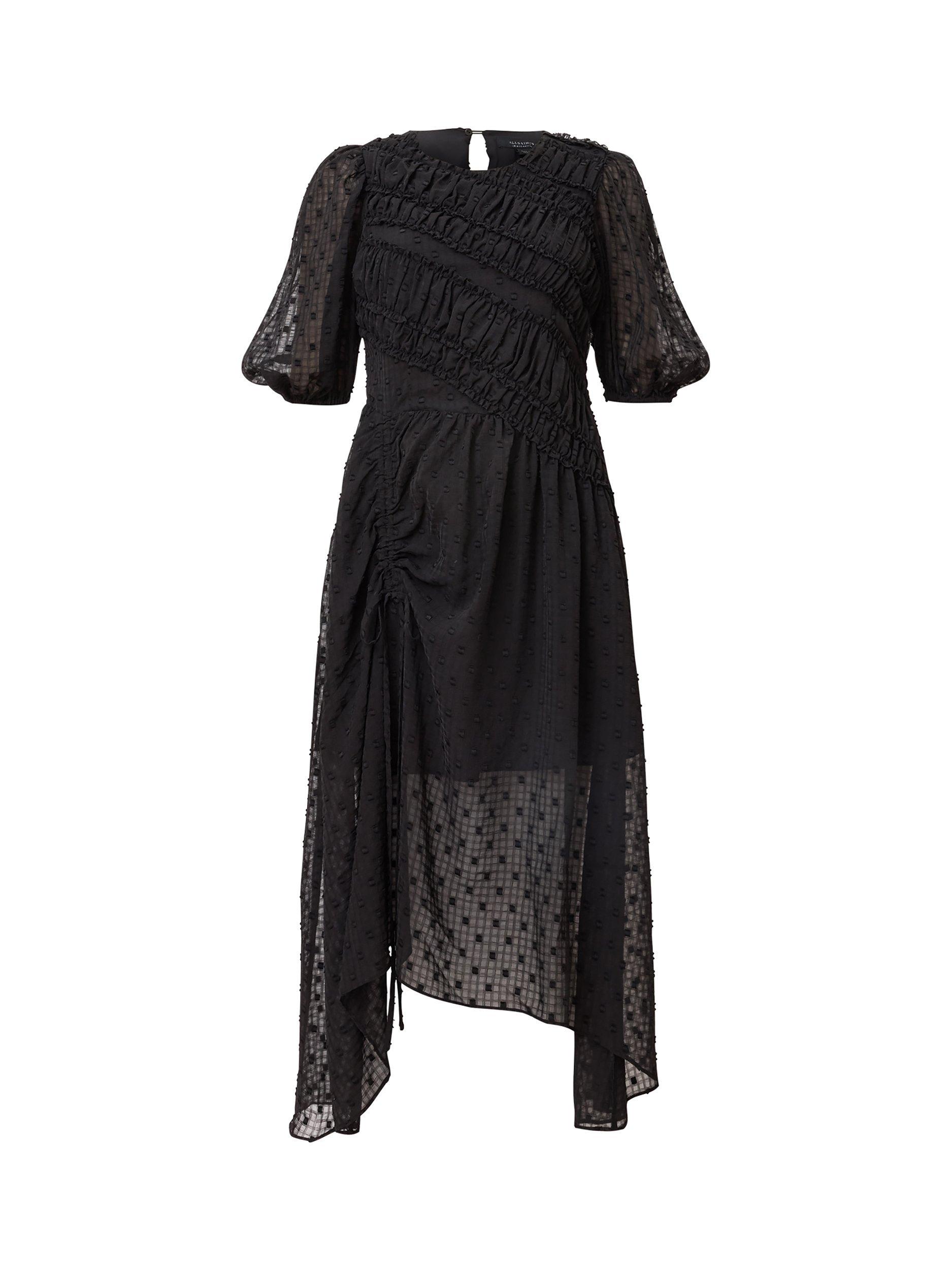 Product image 4 of 9, which shows AllSaints Rye Embroidered Asymmetric Party Dress, Black, 10