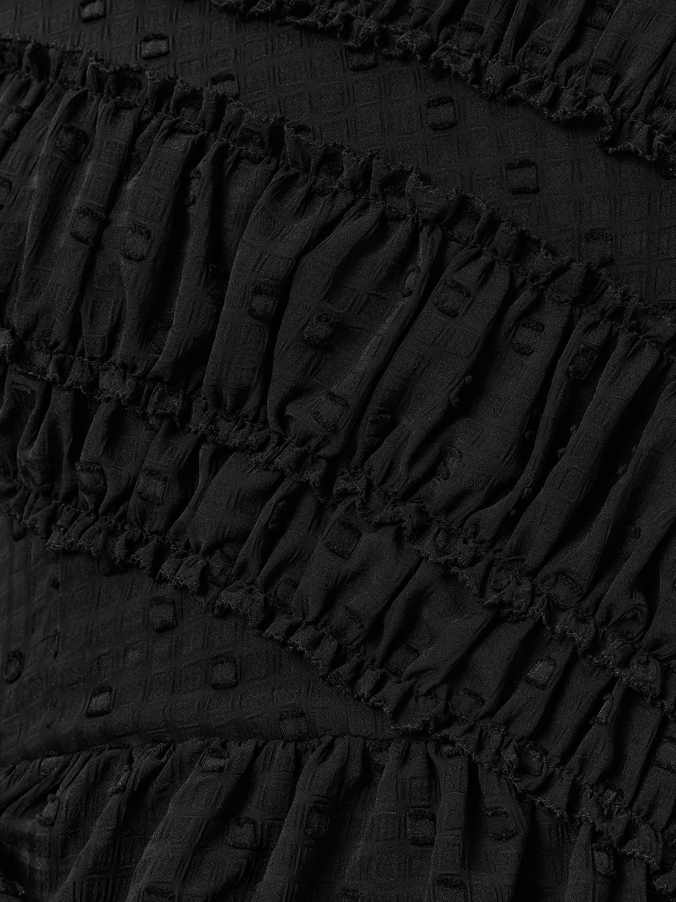 Product image 9 of 9, which shows AllSaints Rye Embroidered Asymmetric Party Dress, Black, 10