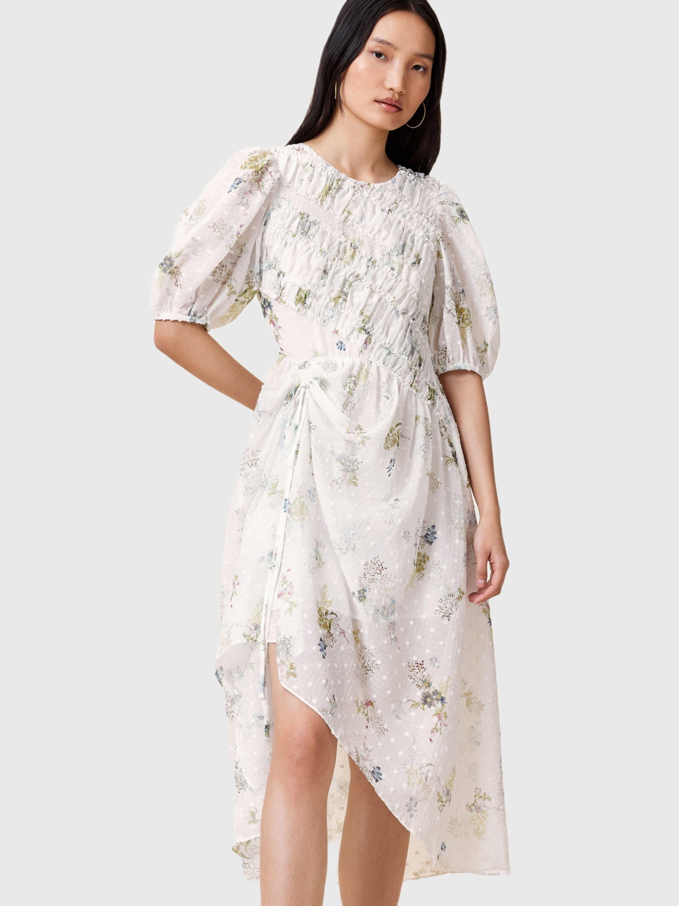 AllSaints Serene Floral Asymmetric Dress, White Off White