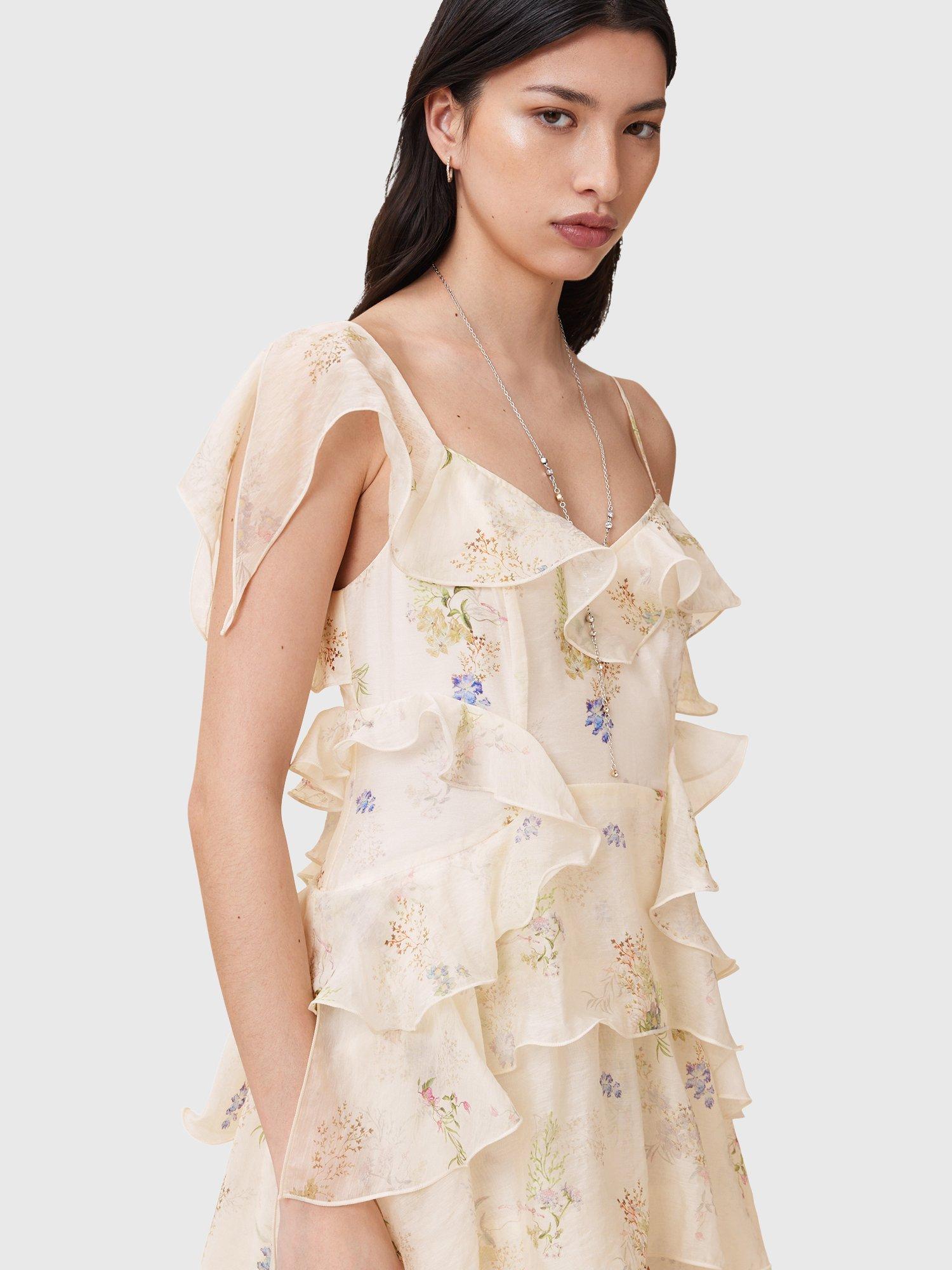Product image 5 of 8, which shows AllSaints Sienna Ruffle Maxi Dress, Ecru/Multi, 10