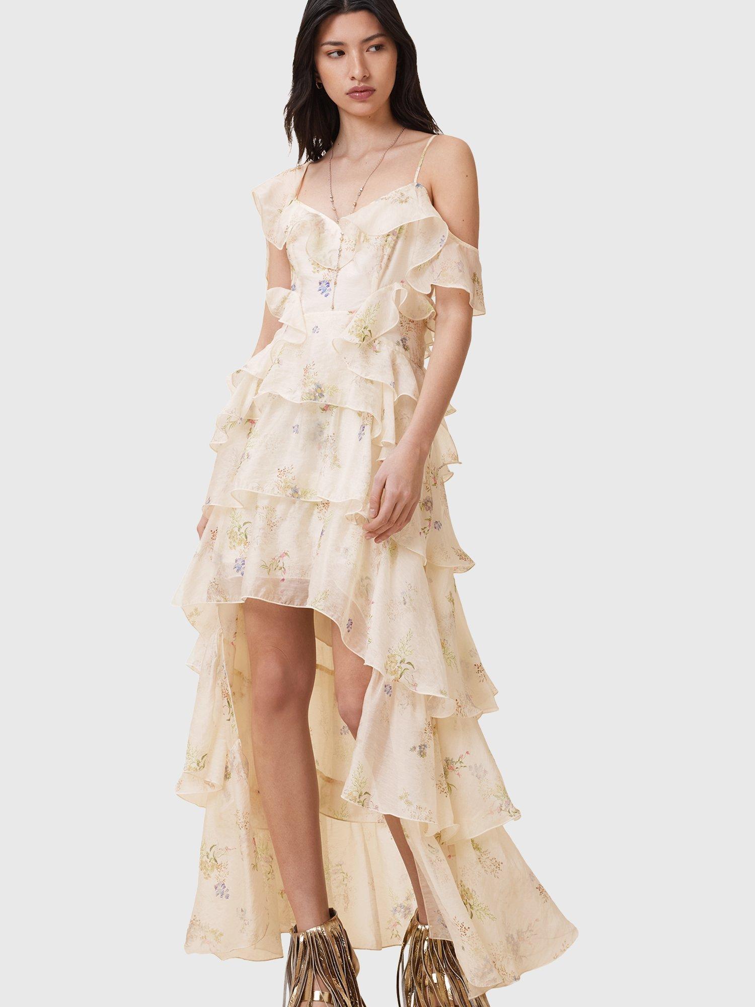 Product image 6 of 8, which shows AllSaints Sienna Ruffle Maxi Dress, Ecru/Multi, 10