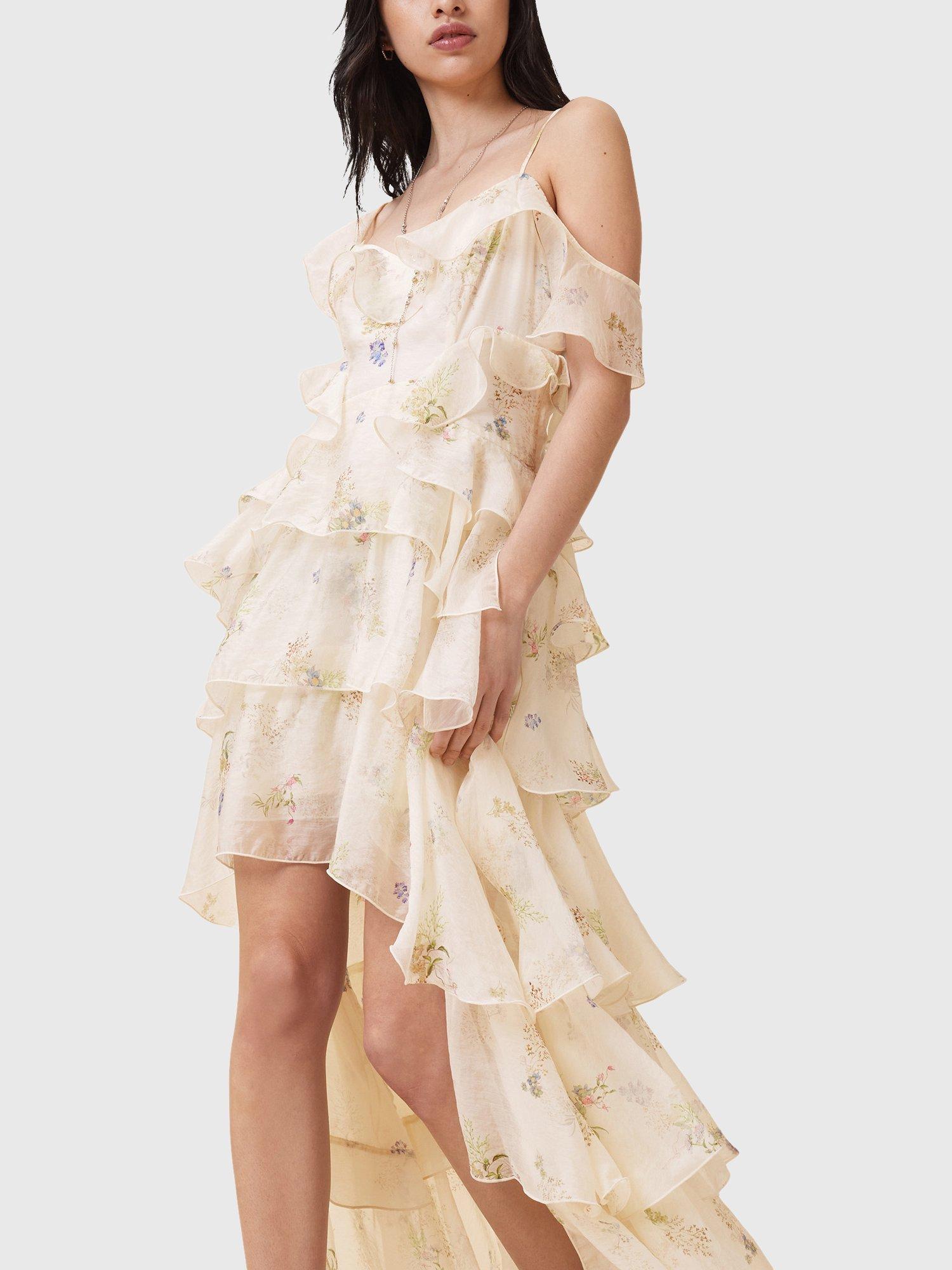 Product image 7 of 8, which shows AllSaints Sienna Ruffle Maxi Dress, Ecru/Multi, 10