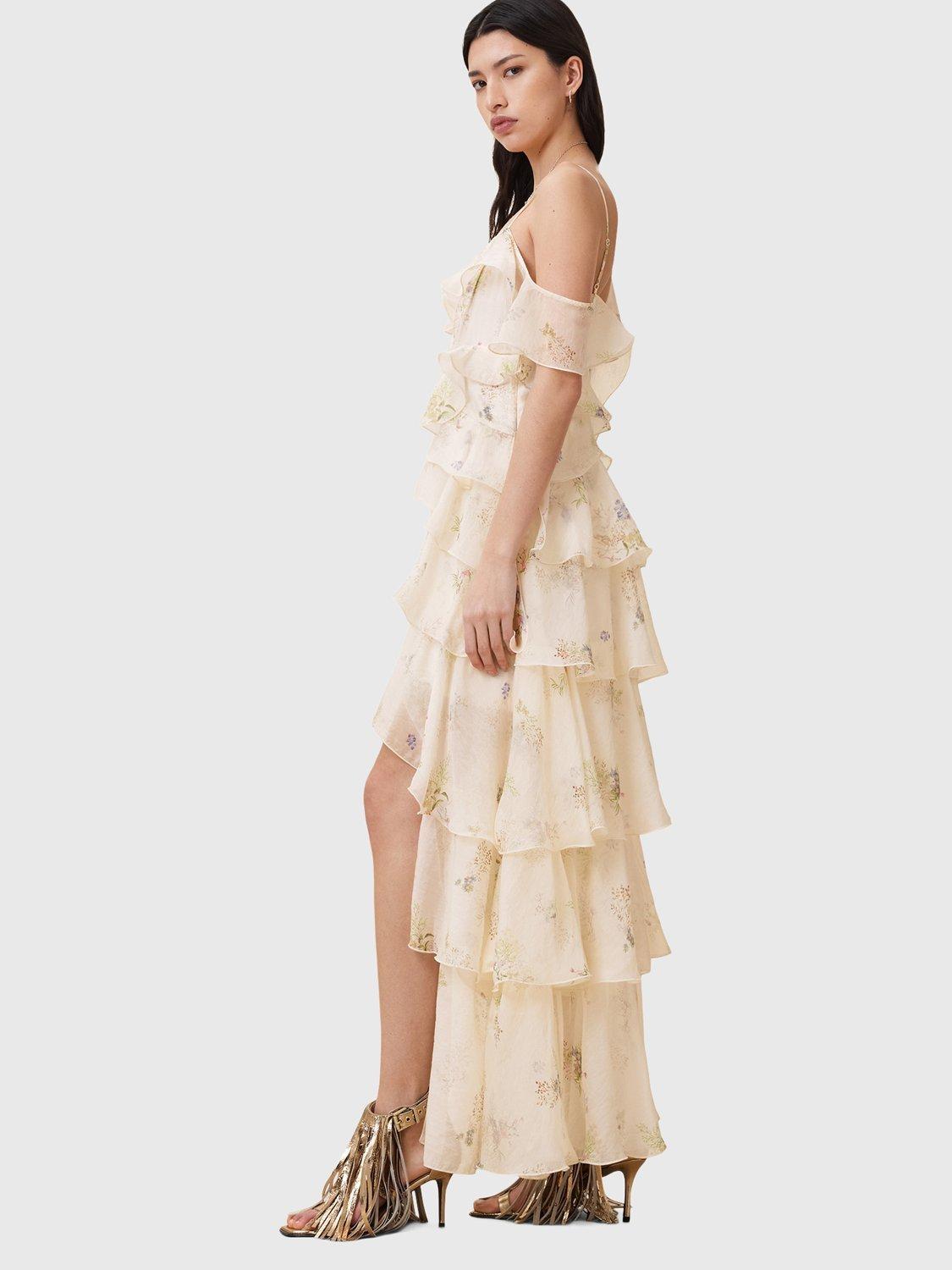 Product image 8 of 8, which shows AllSaints Sienna Ruffle Maxi Dress, Ecru/Multi, 10