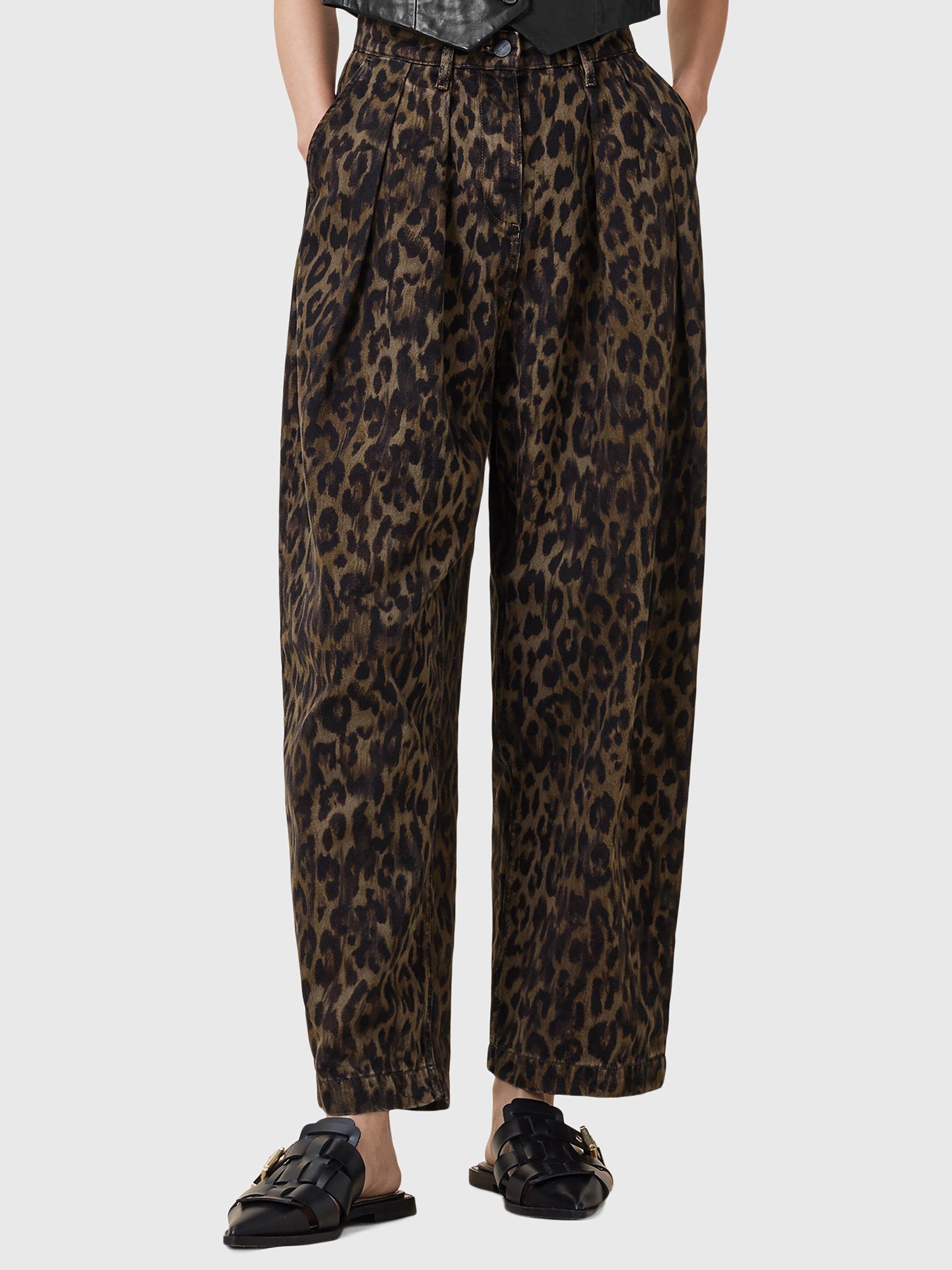 Product image 1 of 9, which shows AllSaints Becca Animal Print Denim Trousers, Multi, 10