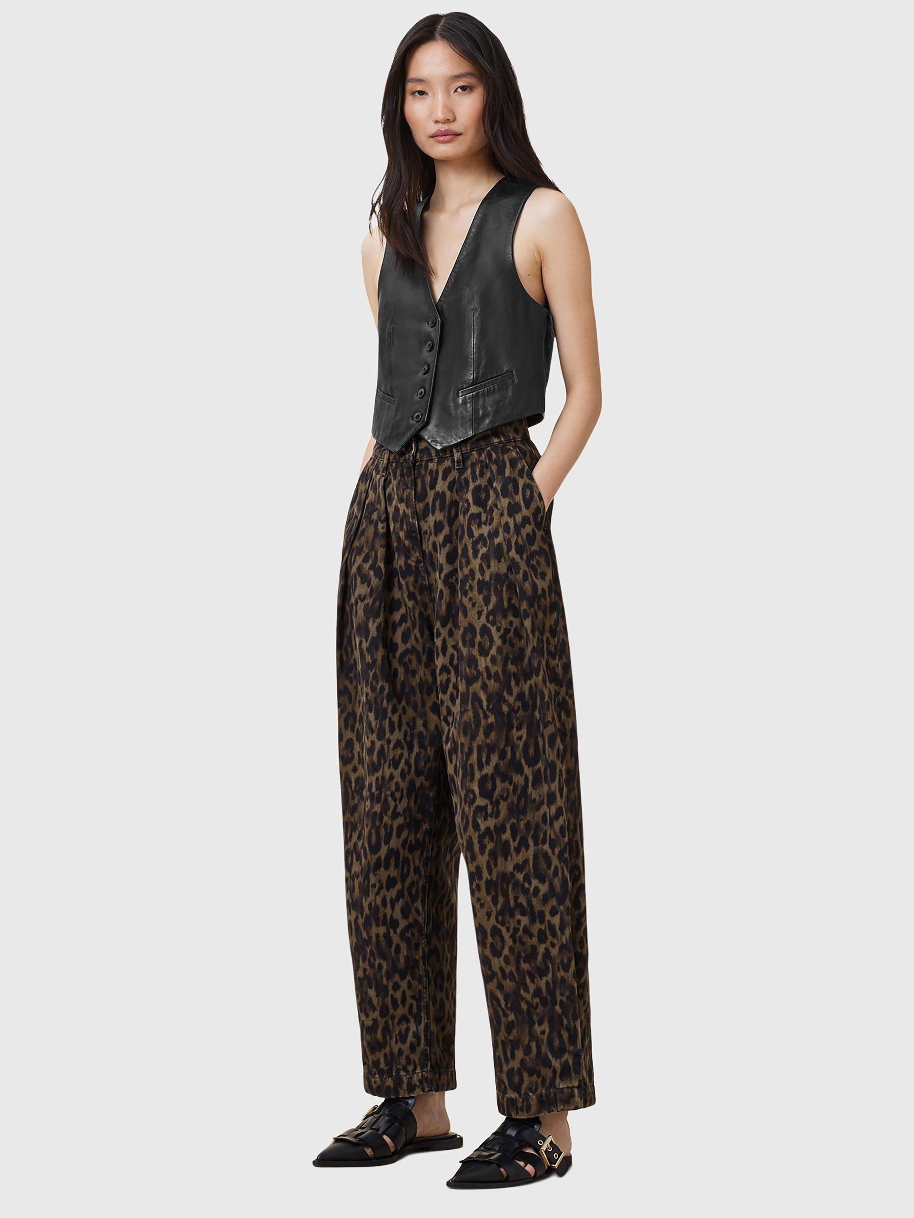 Product image 3 of 9, which shows AllSaints Becca Animal Print Denim Trousers, Multi, 10