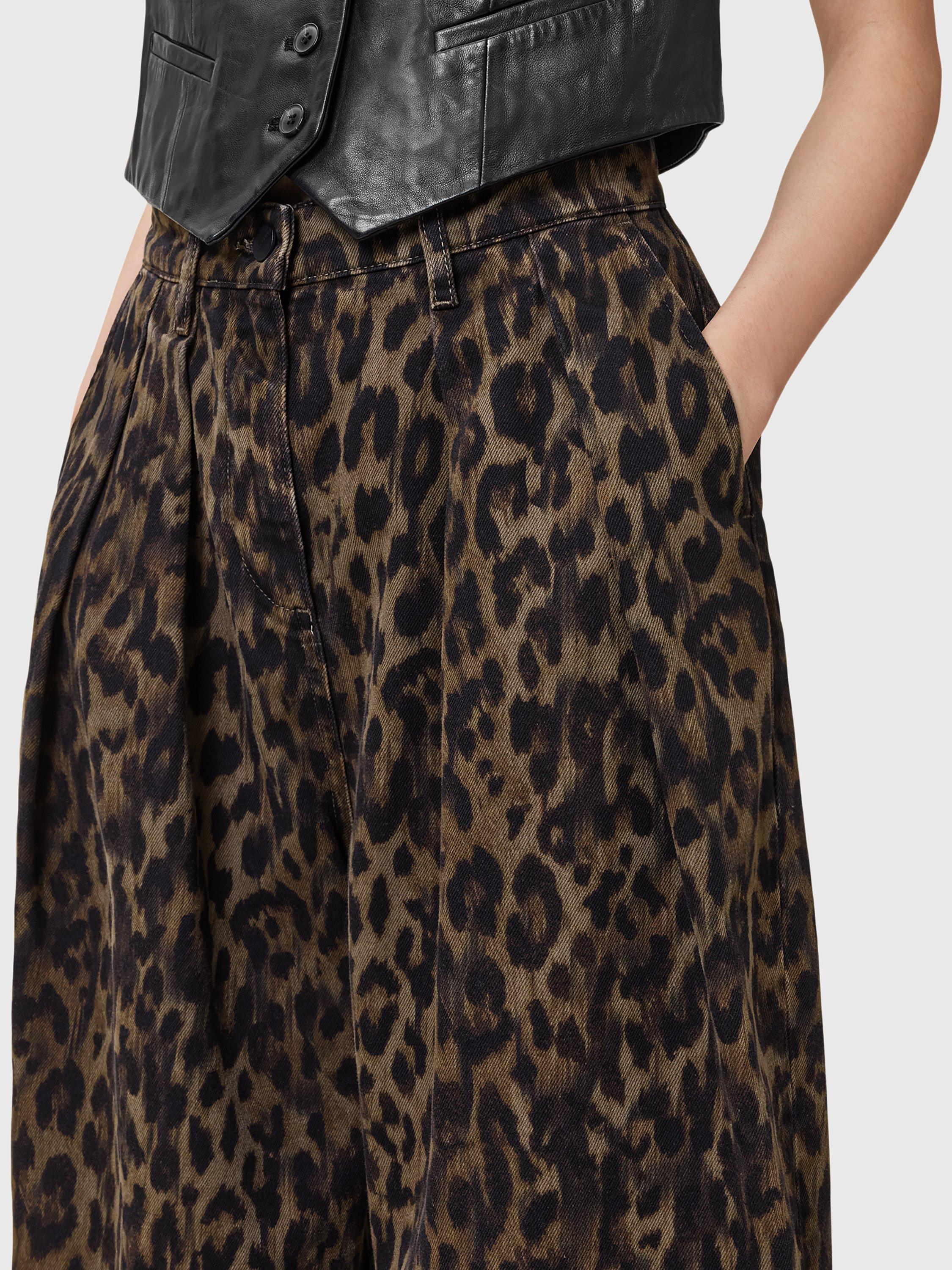 Product image 5 of 9, which shows AllSaints Becca Animal Print Denim Trousers, Multi, 10