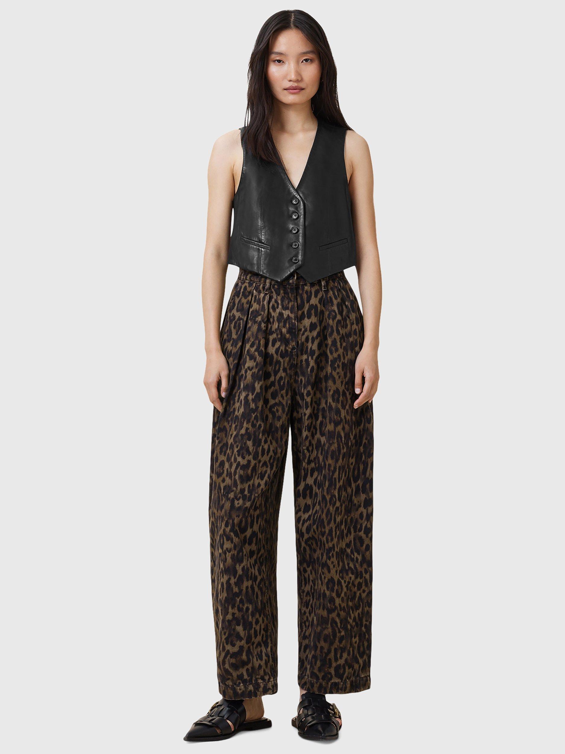 Product image 7 of 9, which shows AllSaints Becca Animal Print Denim Trousers, Multi, 10