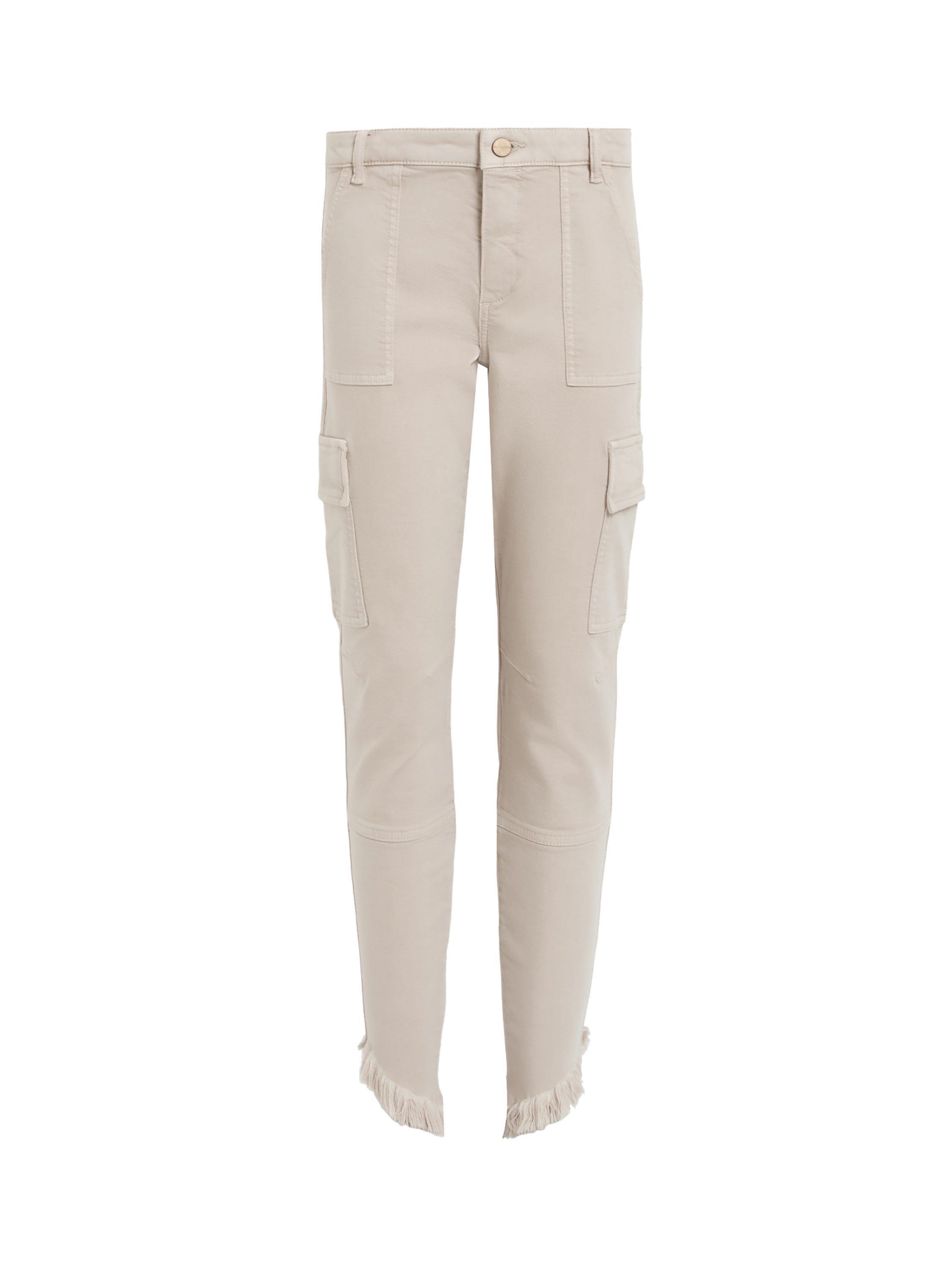 Product image 4 of 10, which shows AllSaints Duran Asymmetrical Cotton Blend Cargo Jeans, Cream, 25