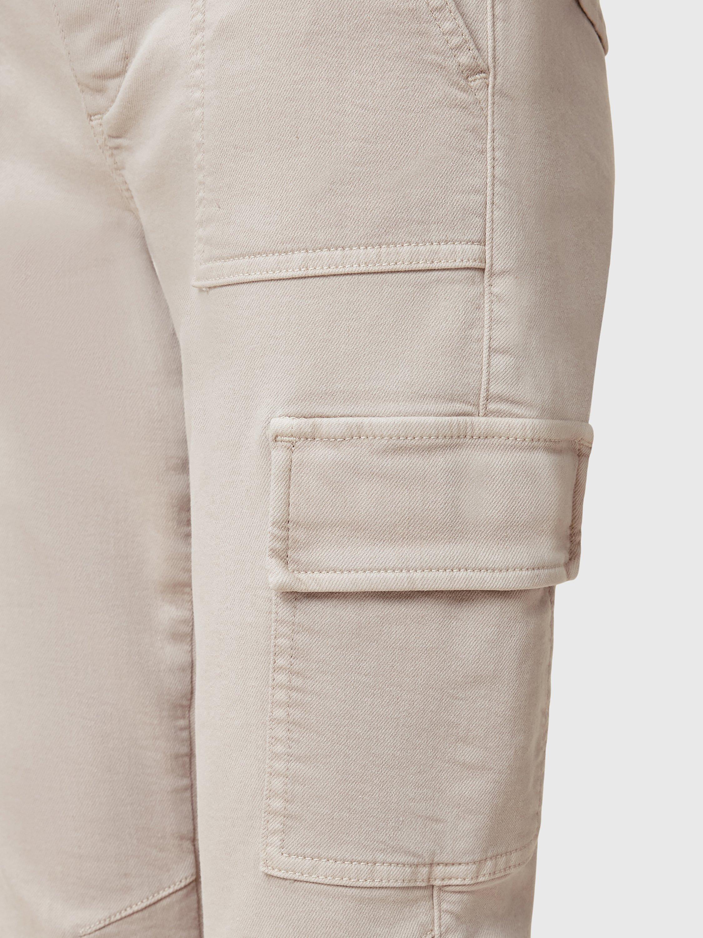 Product image 8 of 10, which shows AllSaints Duran Asymmetrical Cotton Blend Cargo Jeans, Cream, 25