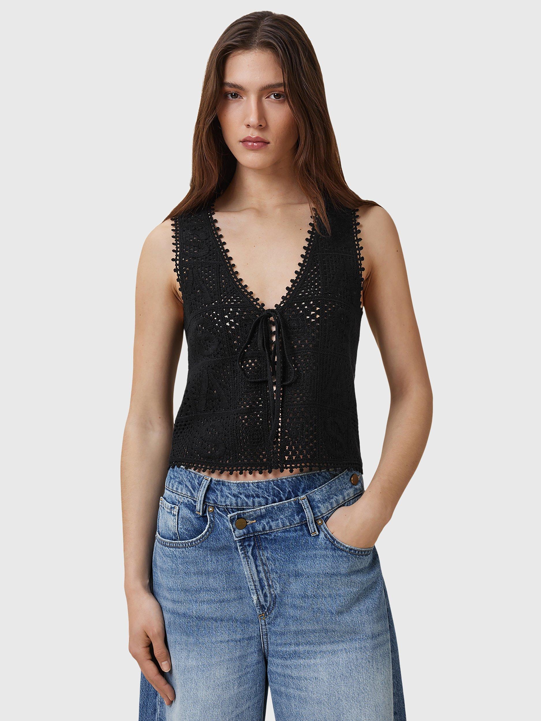 Product image 1 of 7, which shows AllSaints Florence Organic Cotton Waistcoat, Black, XS