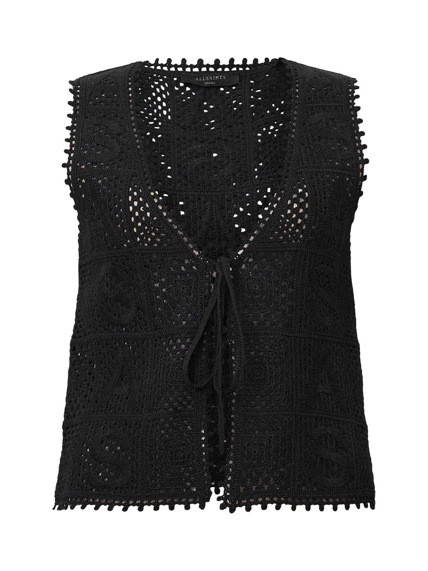 Product image 4 of 7, which shows AllSaints Florence Organic Cotton Waistcoat, Black, XS