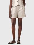 AllSaints Averie Tailored Linen Shorts, Metallic, Silver Grey