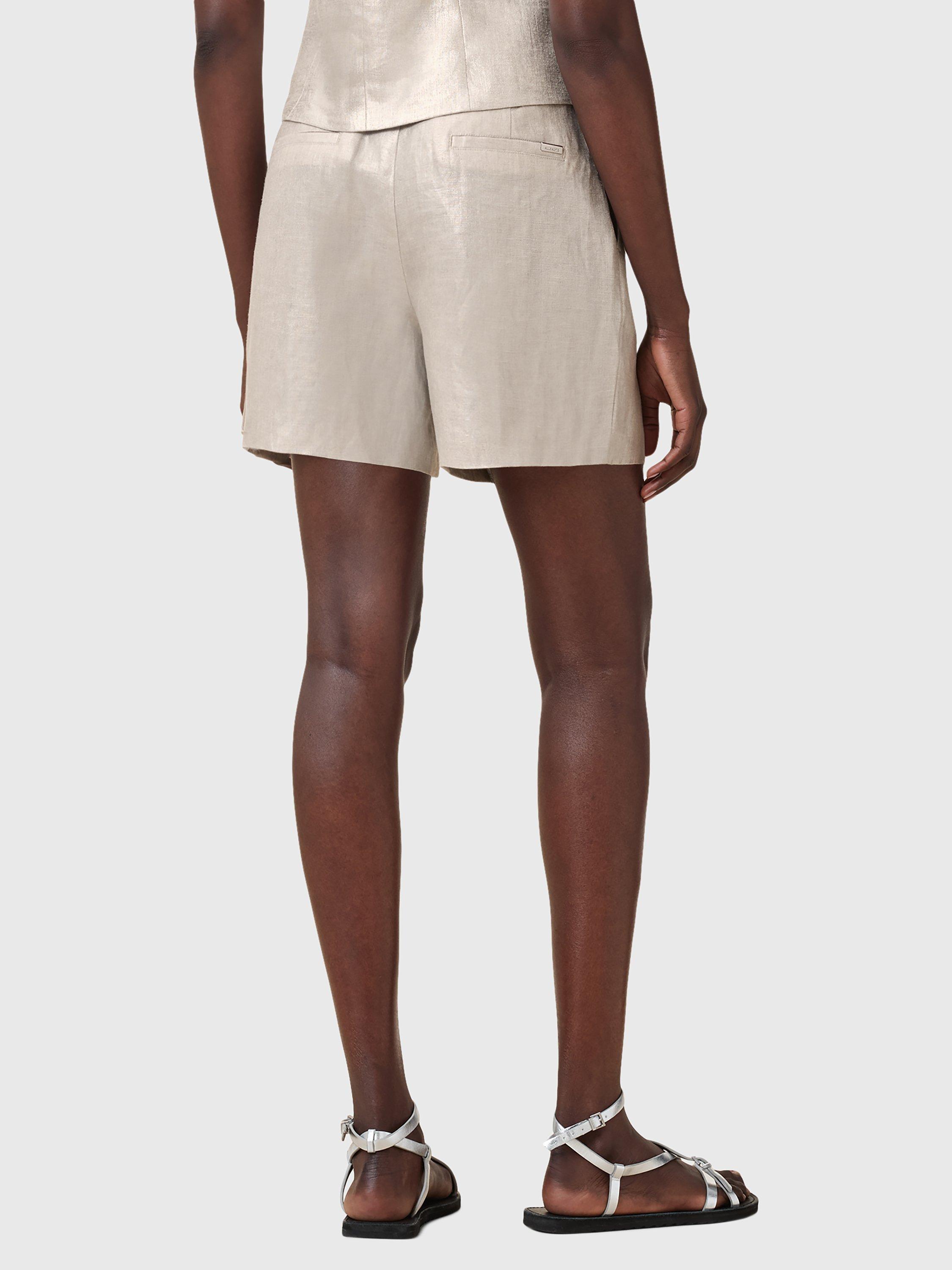 Product image 2 of 9, which shows AllSaints Averie Tailored Linen Shorts, Silver Grey, 10