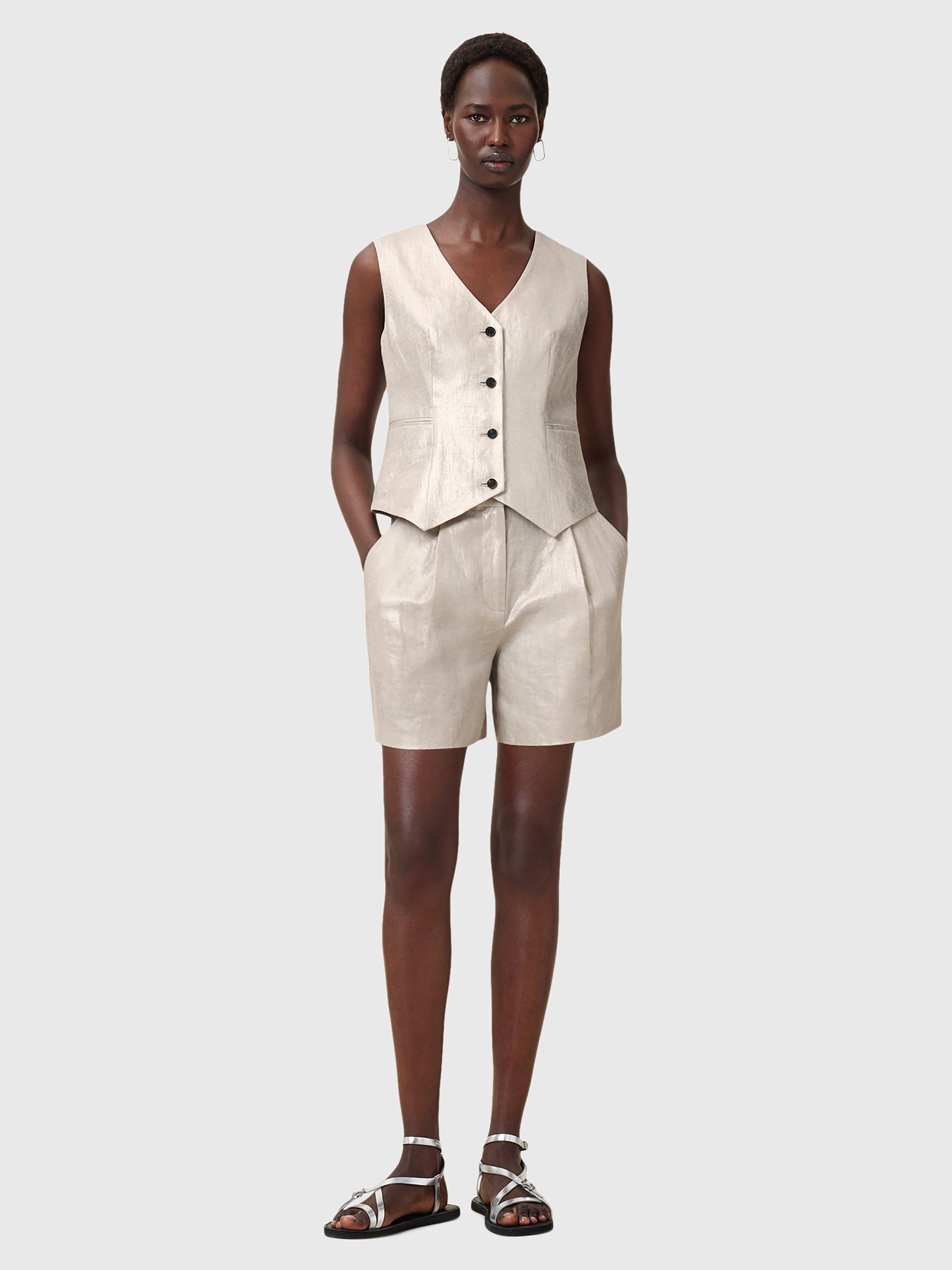 Product image 3 of 9, which shows AllSaints Averie Tailored Linen Shorts, Silver Grey, 10