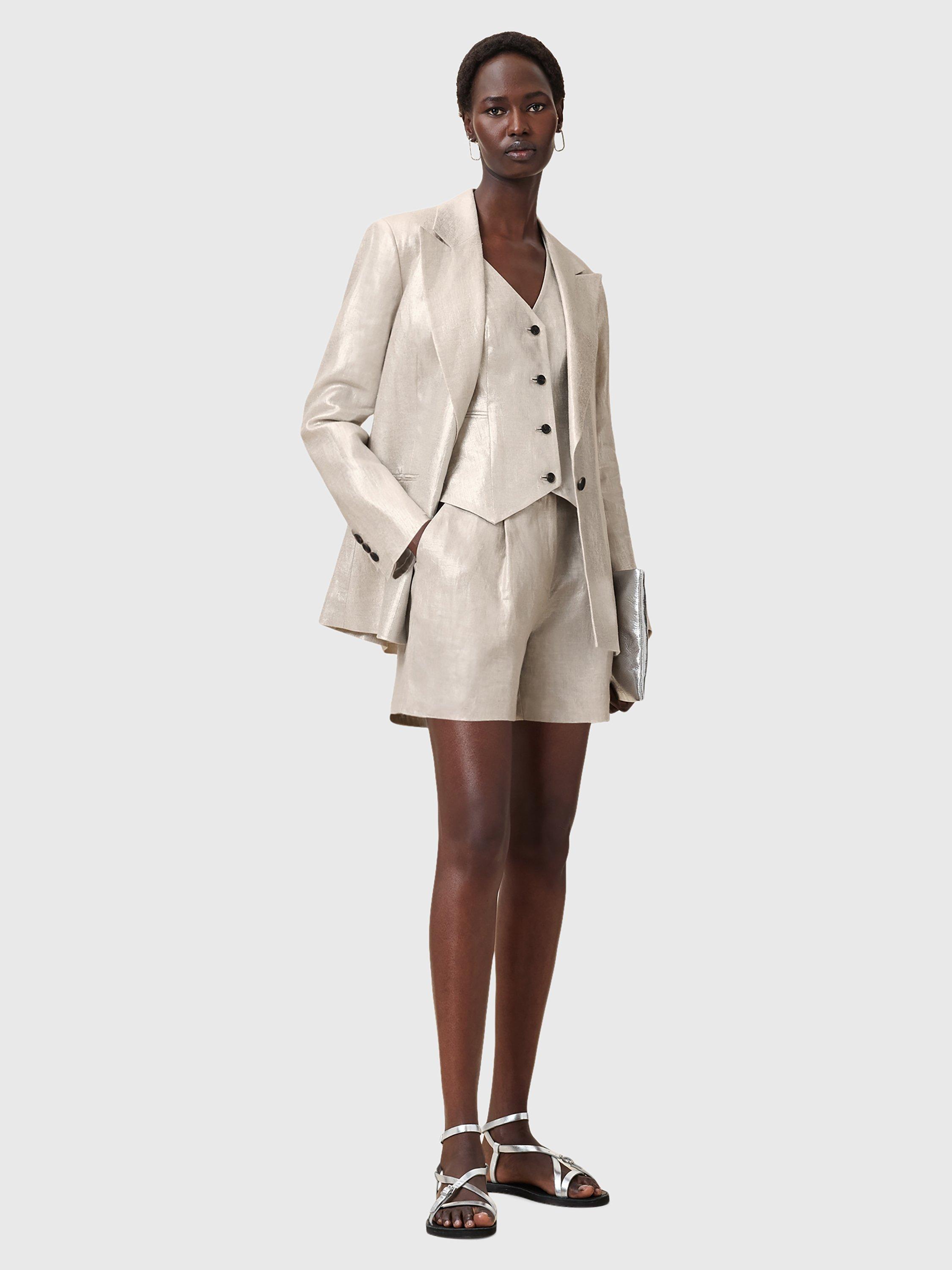 Product image 5 of 9, which shows AllSaints Averie Tailored Linen Shorts, Silver Grey, 10