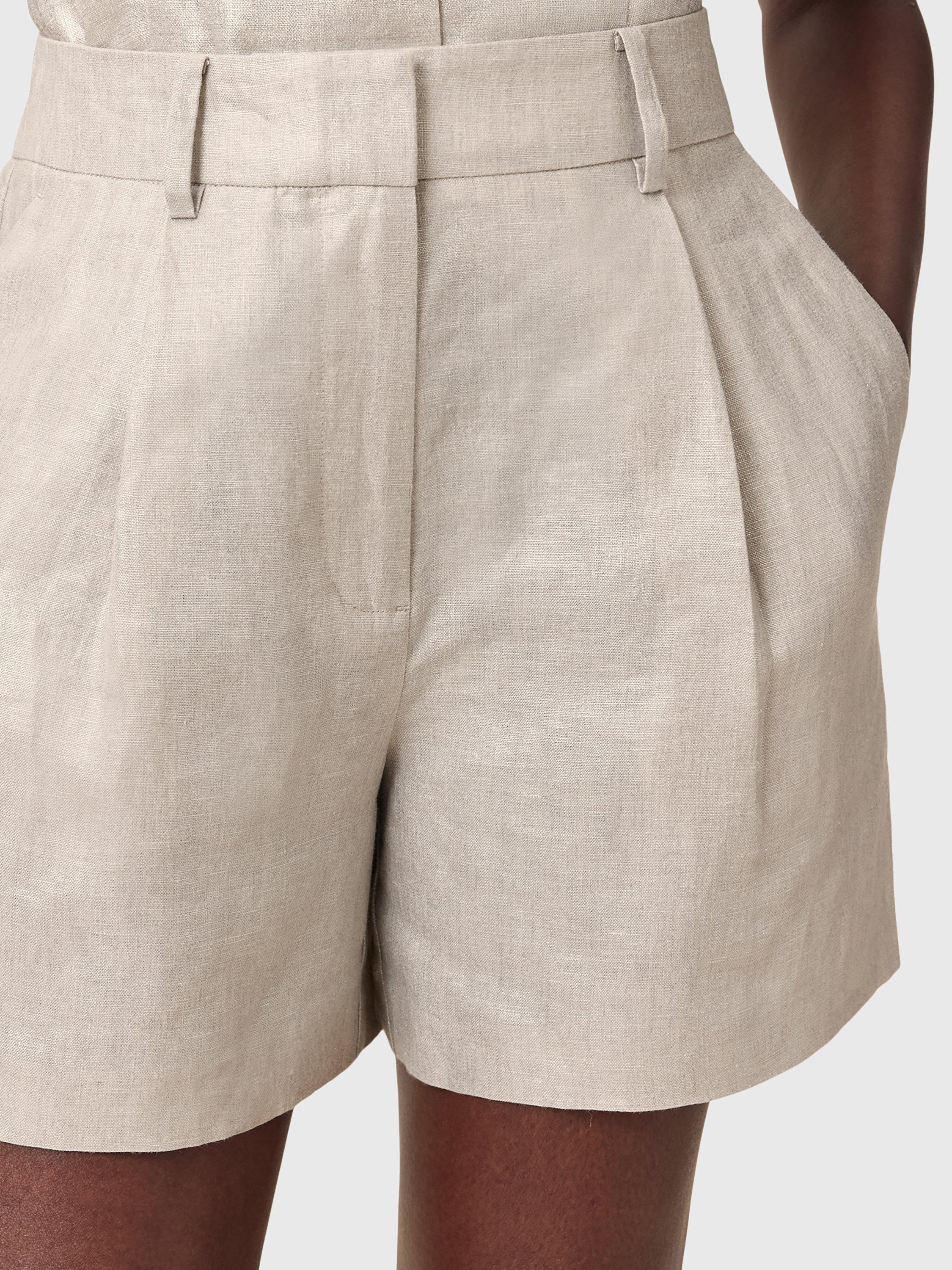 Product image 6 of 9, which shows AllSaints Averie Tailored Linen Shorts, Silver Grey, 10