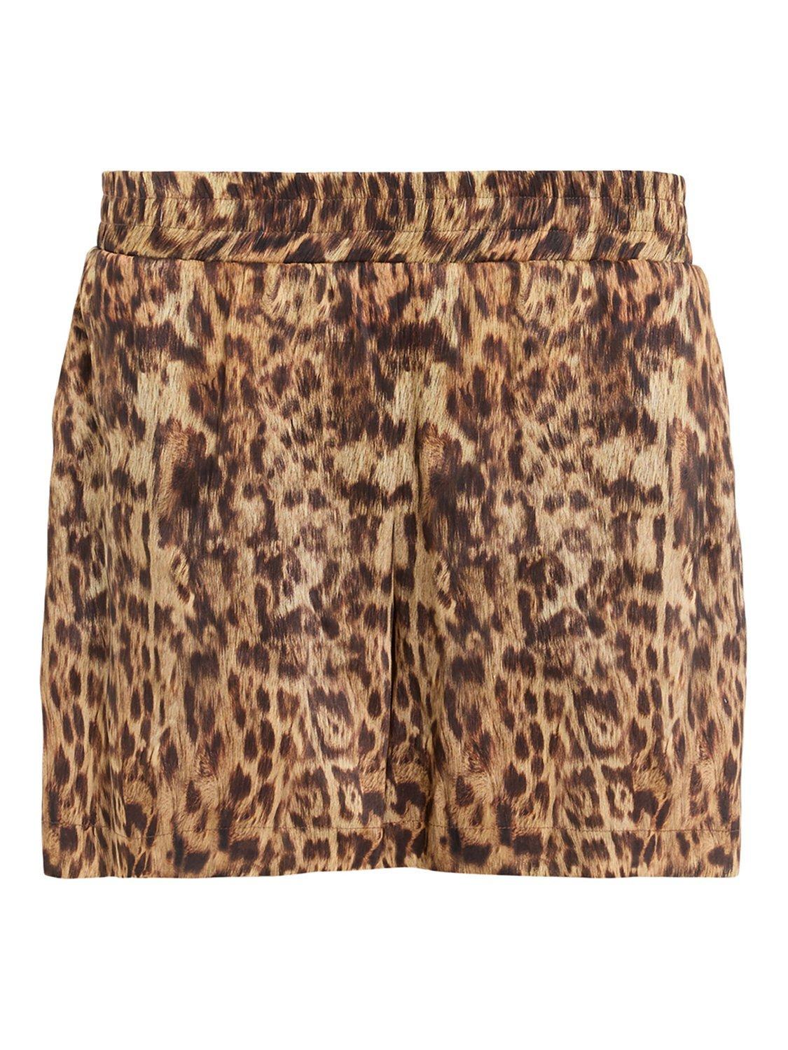 Product image 4 of 8, which shows AllSaints Charlie Leopard Print Linen Blend Shorts, Evia Golden Brown, 6