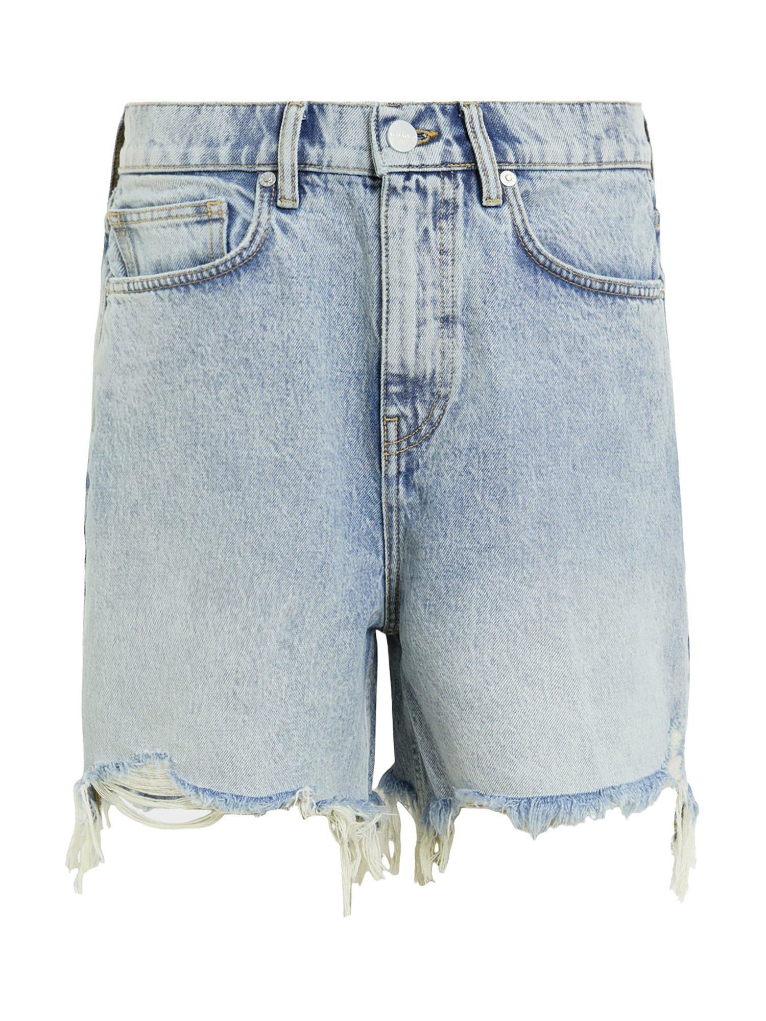 Product image 4 of 8, which shows AllSaints Doris Organic Cotton Denim Shorts, Light Indigo, 25