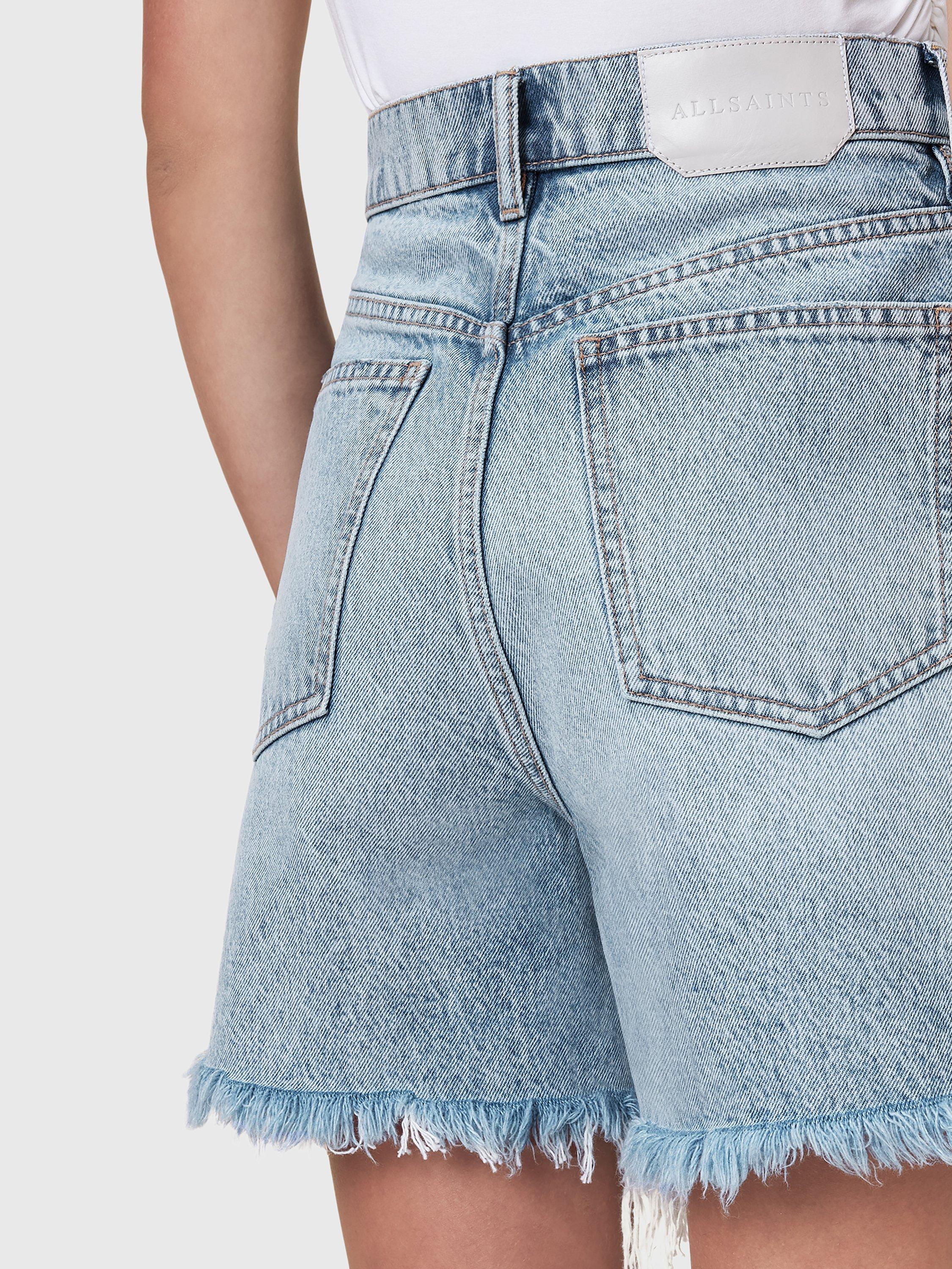 Product image 7 of 8, which shows AllSaints Doris Organic Cotton Denim Shorts, Light Indigo, 25