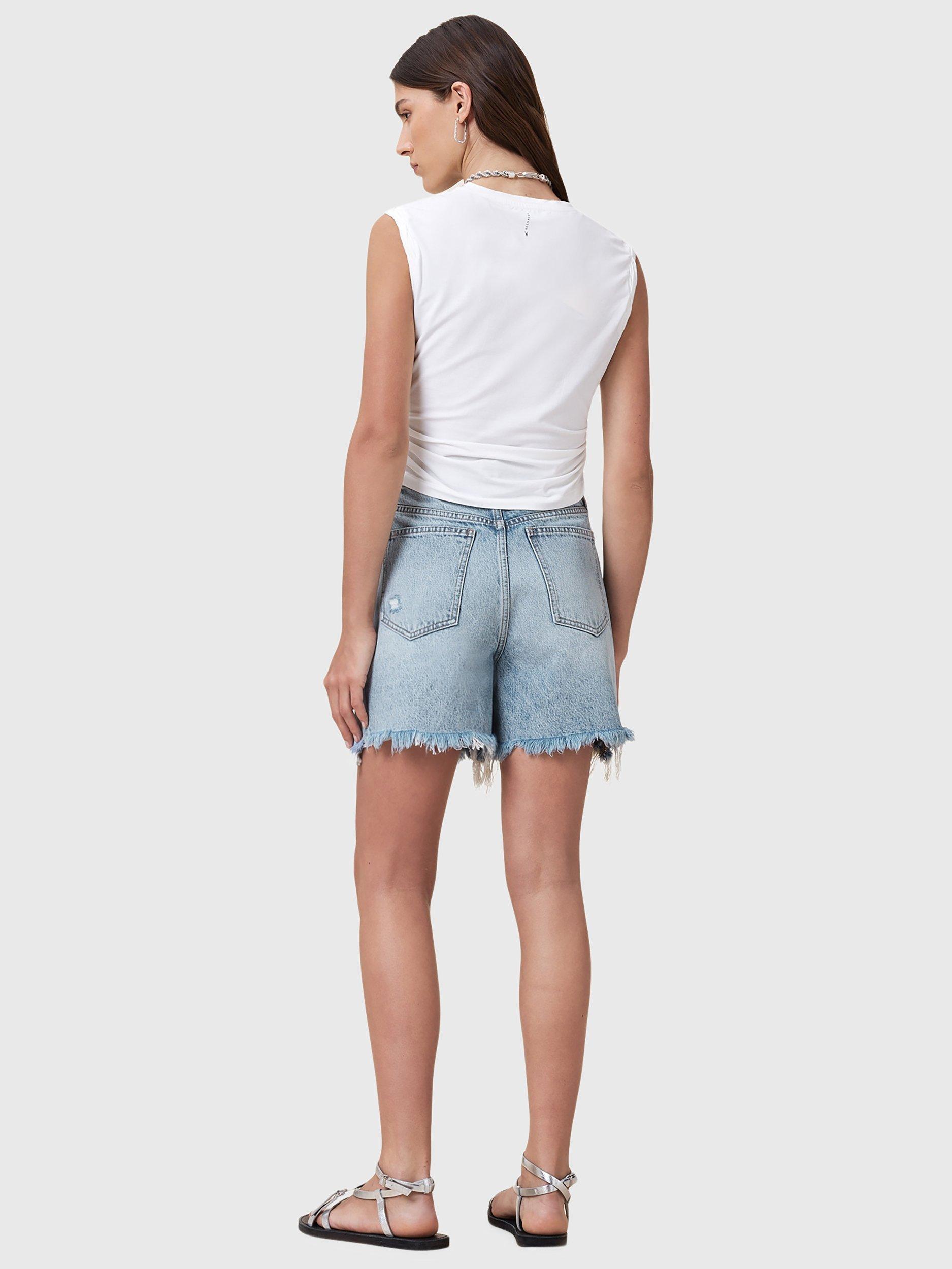 Product image 8 of 8, which shows AllSaints Doris Organic Cotton Denim Shorts, Light Indigo, 25