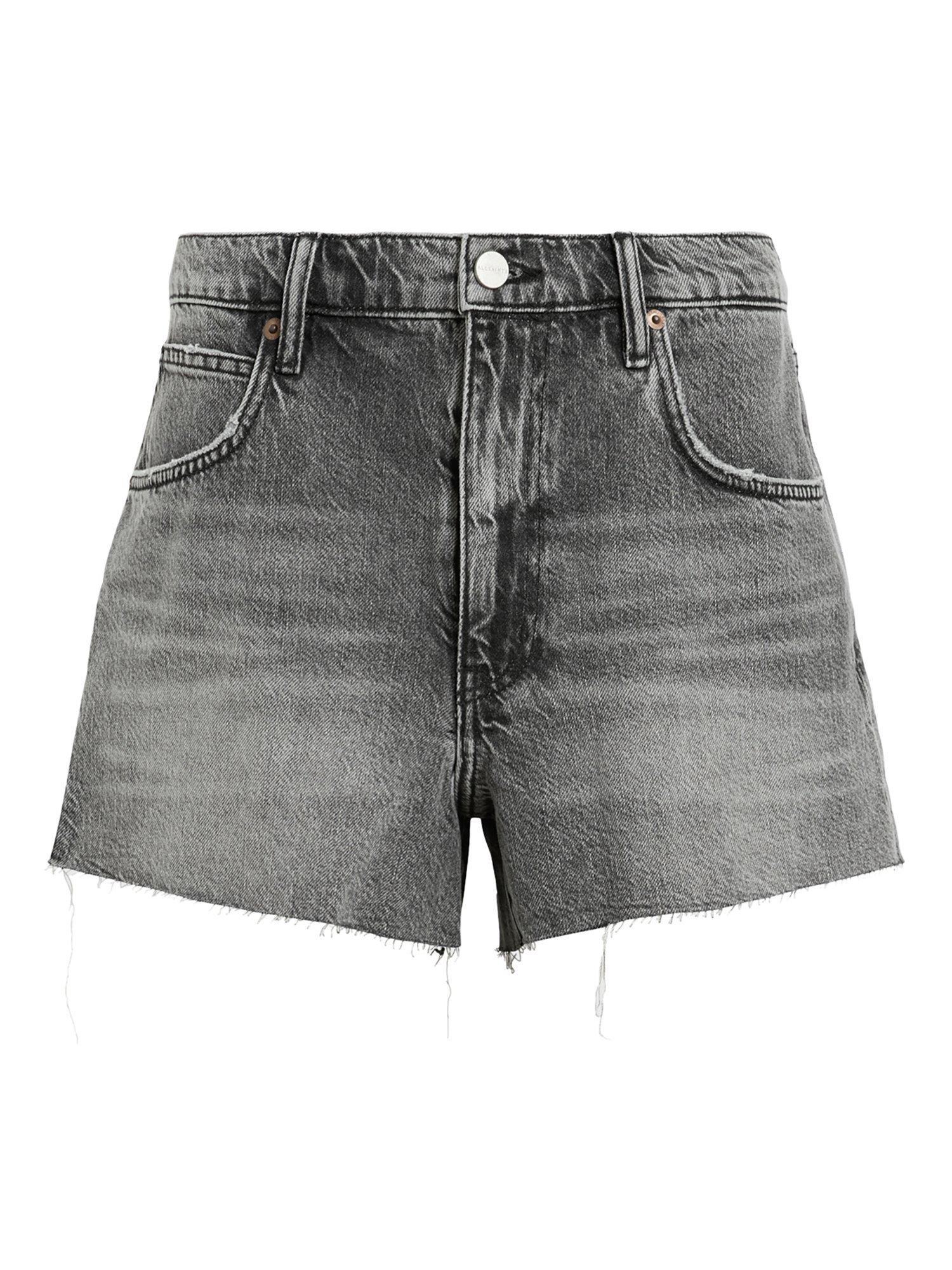 Product image 4 of 8, which shows AllSaints Tate Organic Cotton Rich Denim Shorts, Washed Grey, 25