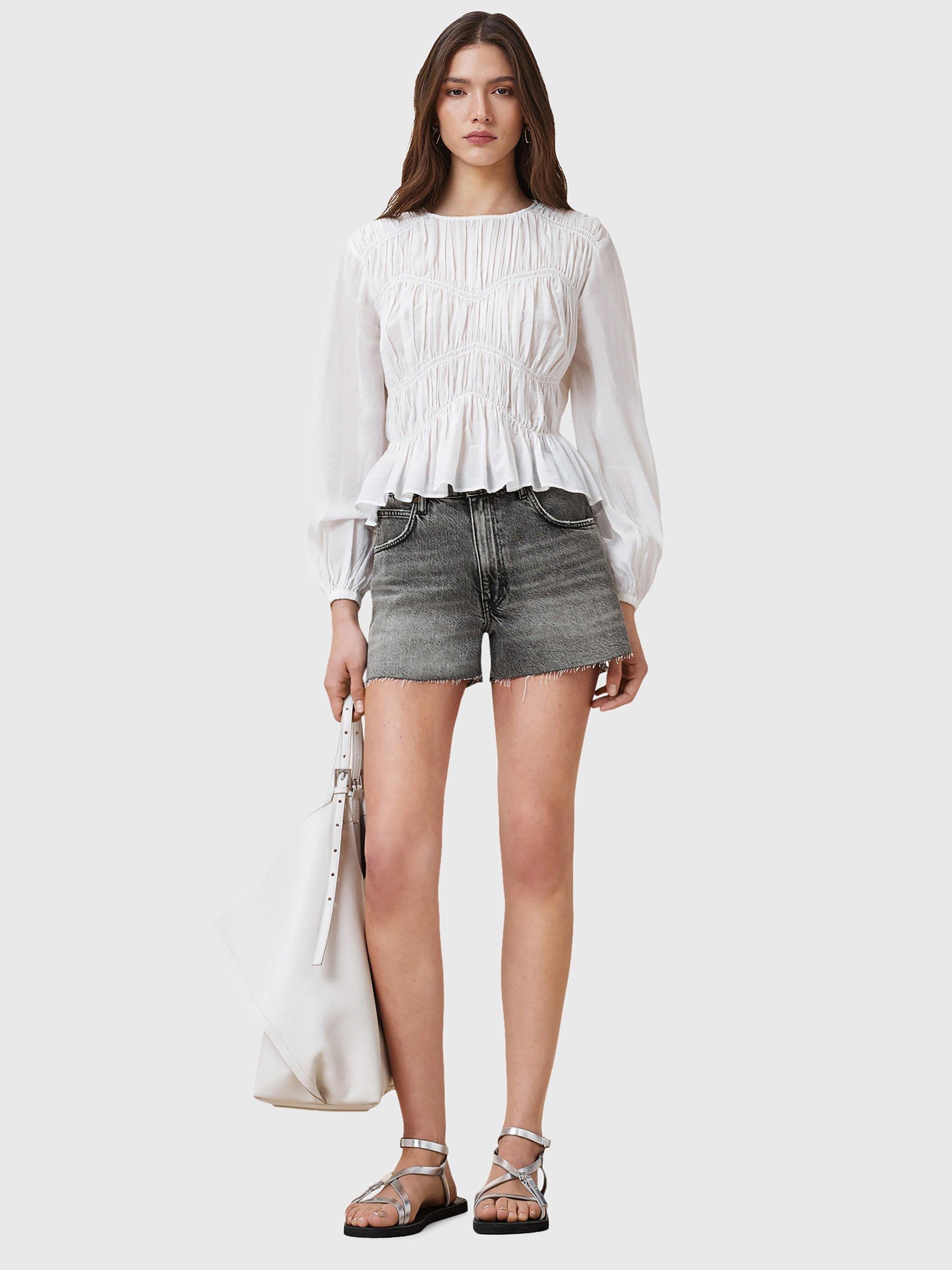 Product image 8 of 8, which shows AllSaints Tate Organic Cotton Rich Denim Shorts, Washed Grey, 25
