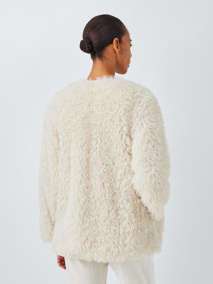 John Lewis Fluffy Throw On Lounge Top, Ivory - view 2, Ivory