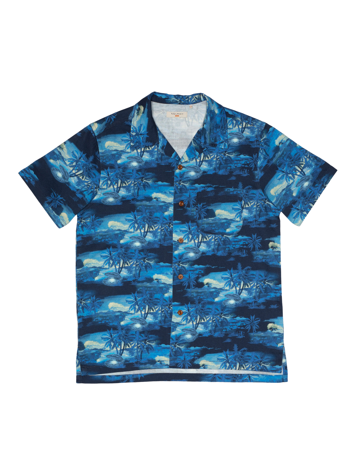 Product image 1 of 5, which shows Nudie Jeans Arvid Pearl Short Sleeve Shirt, Blueberry, S