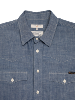 Nudie Jeans Lance Cotton Regular Fit Shirt, Blue - view 2, Blue