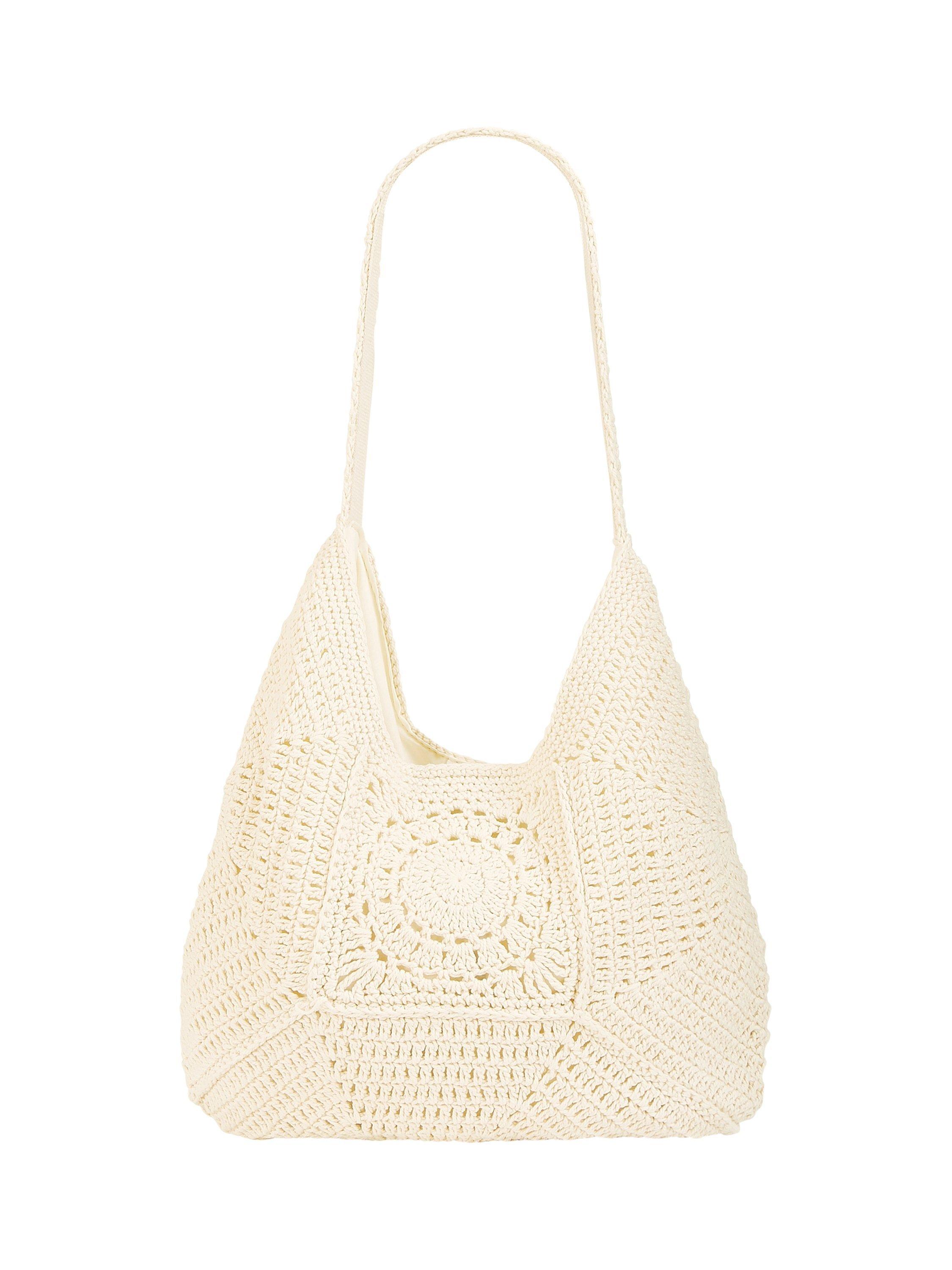 Product image 1 of 3, which shows Yumi Handcrafted Crochet Tote Bag, White