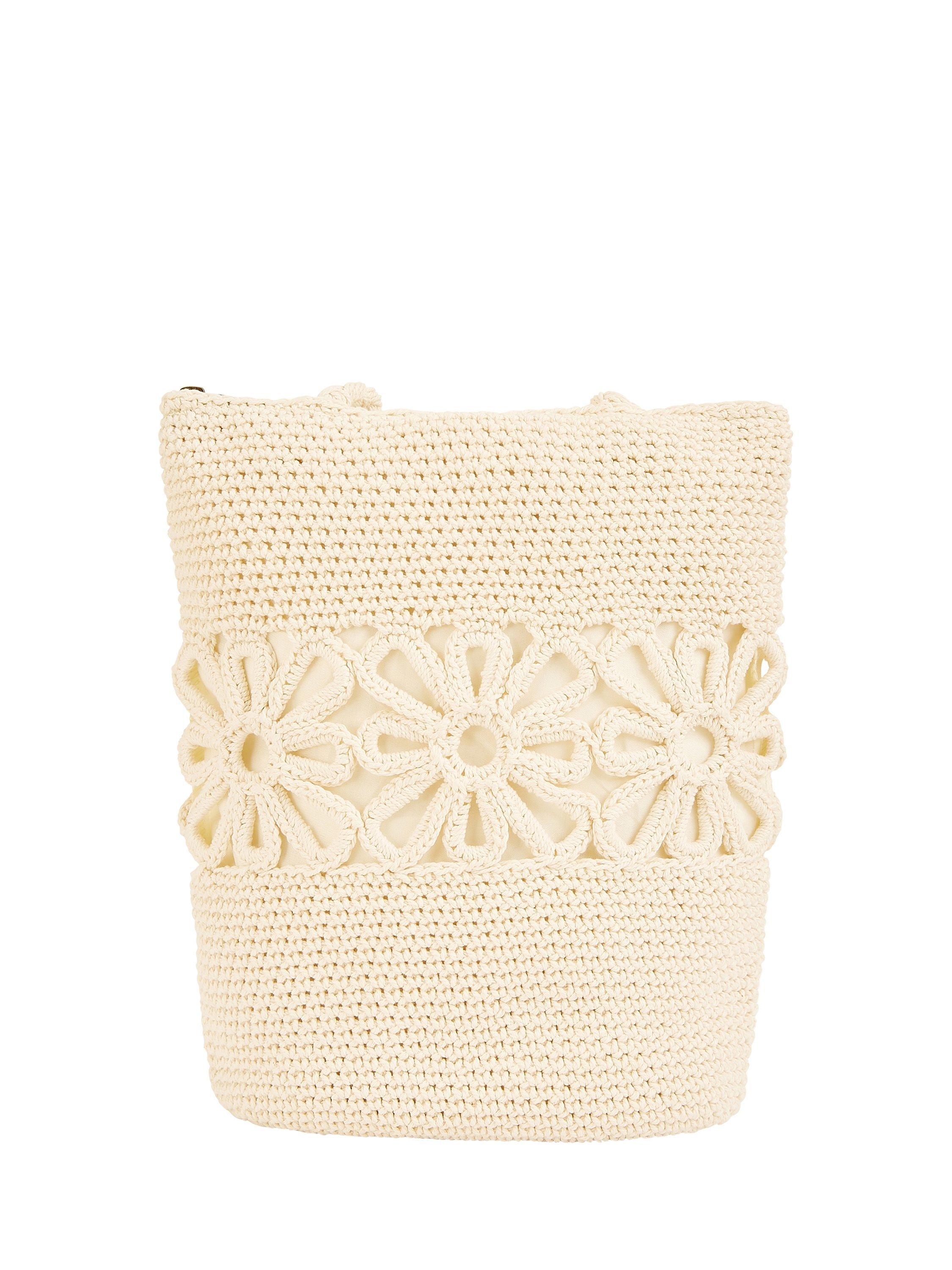 Product image 3 of 4, which shows Yumi Crochet Tote Bag, White