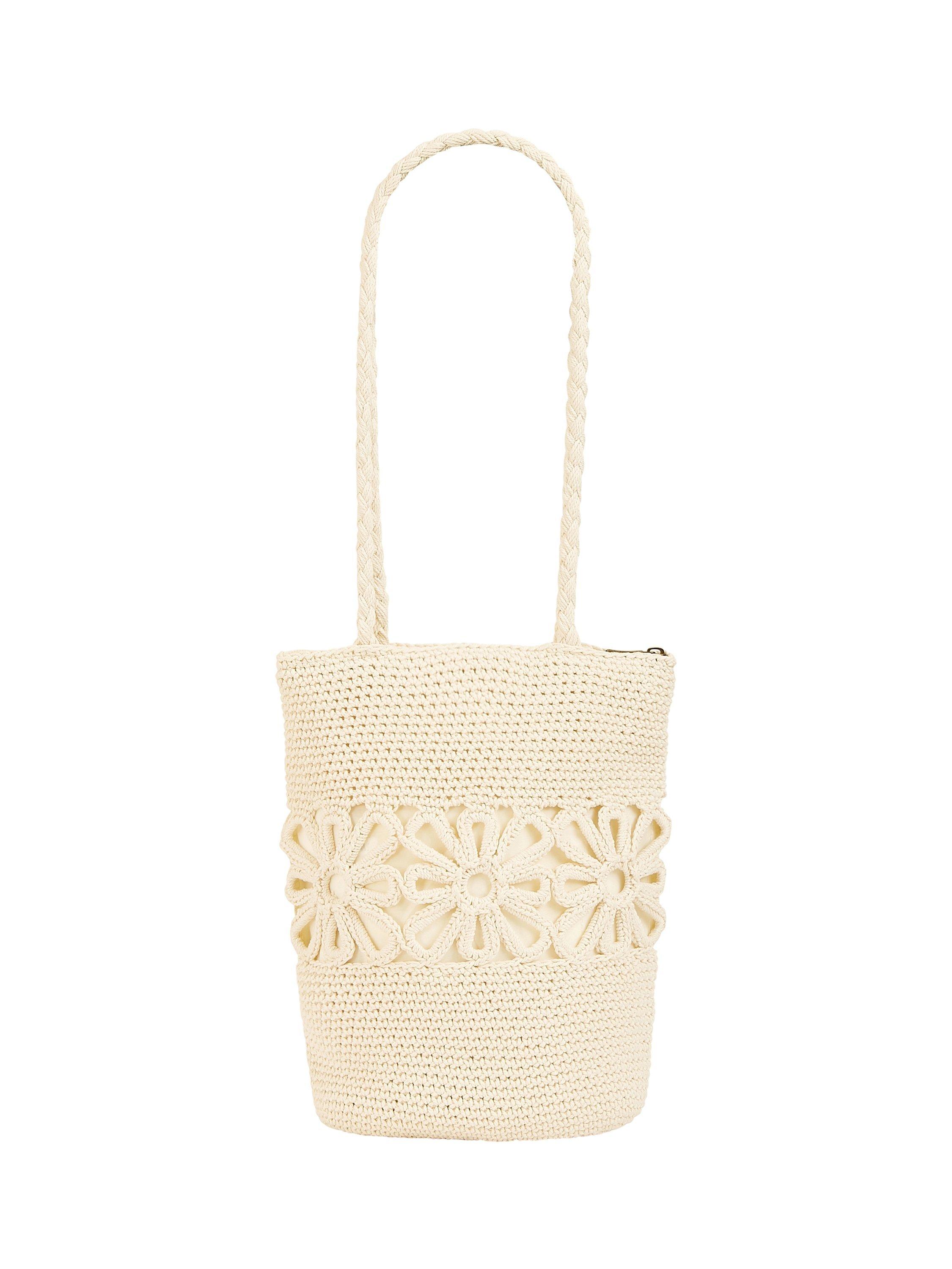 Product image 4 of 4, which shows Yumi Crochet Tote Bag, White