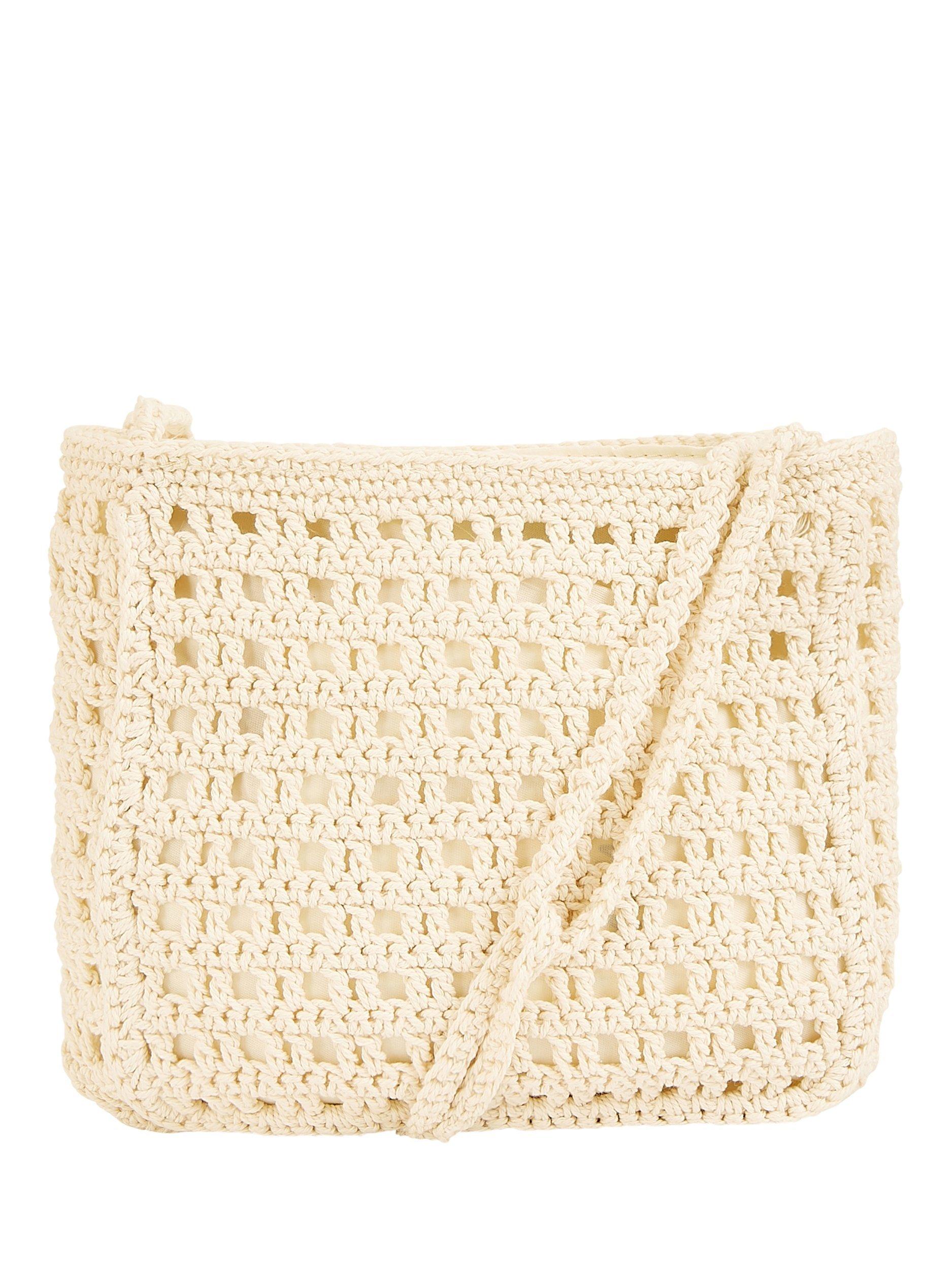 Product image 1 of 4, which shows Yumi Crochet Crossbody Shoulder Bag, White