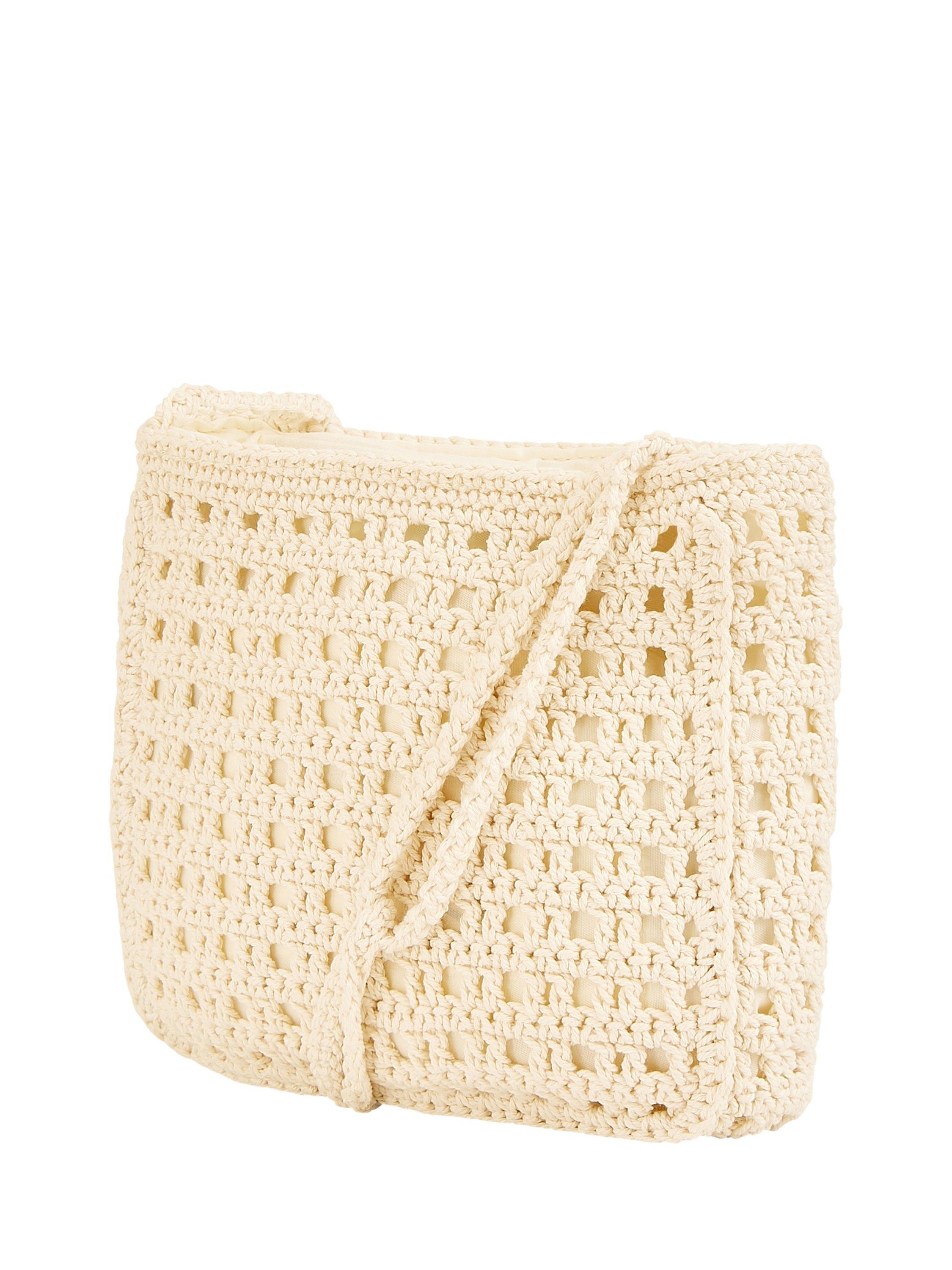 Product image 2 of 4, which shows Yumi Crochet Crossbody Shoulder Bag, White