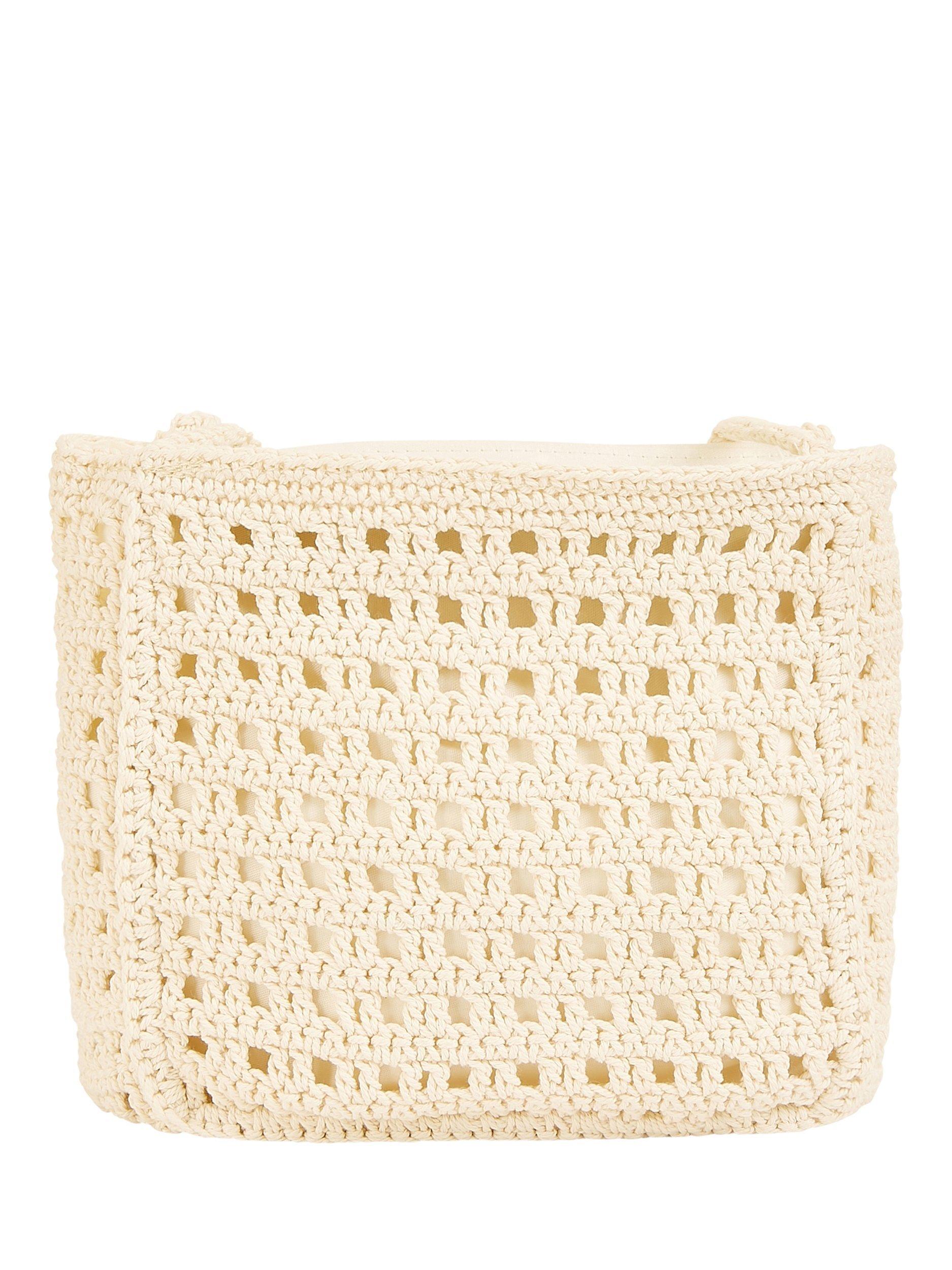 Product image 3 of 4, which shows Yumi Crochet Crossbody Shoulder Bag, White