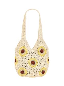 Yumi Sunflower Floral Crochet Tote Bag, White/Multi, White/Multi