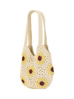 Yumi Sunflower Floral Crochet Tote Bag, White/Multi - view 2, White/Multi