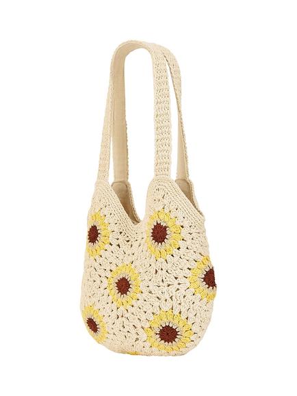 Yumi Sunflower Floral Crochet Tote Bag, White/Multi - view 2, White/Multi