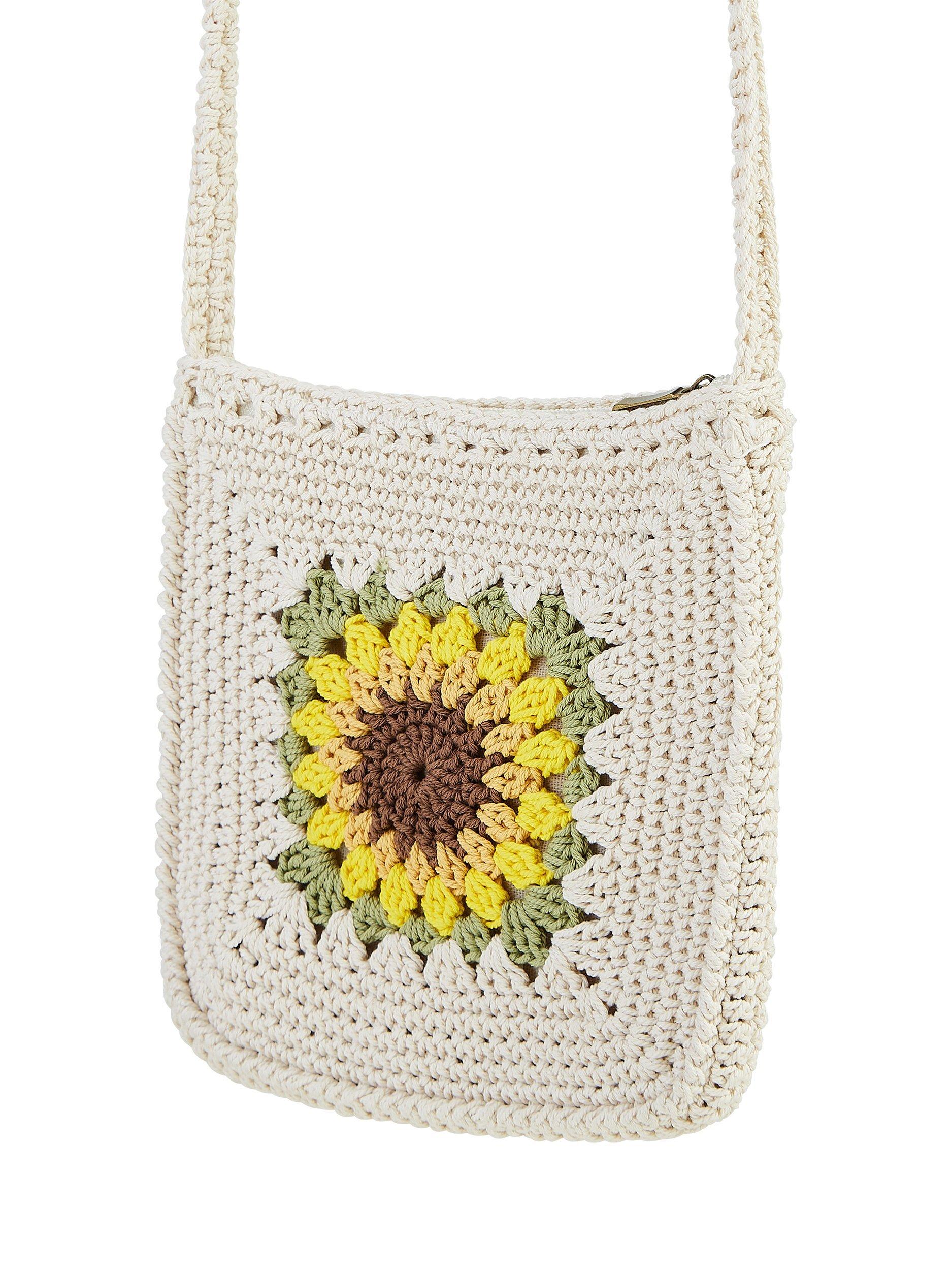 Product image 3 of 4, which shows Yumi Sunflower Floral Crochet Bag, White/Multi