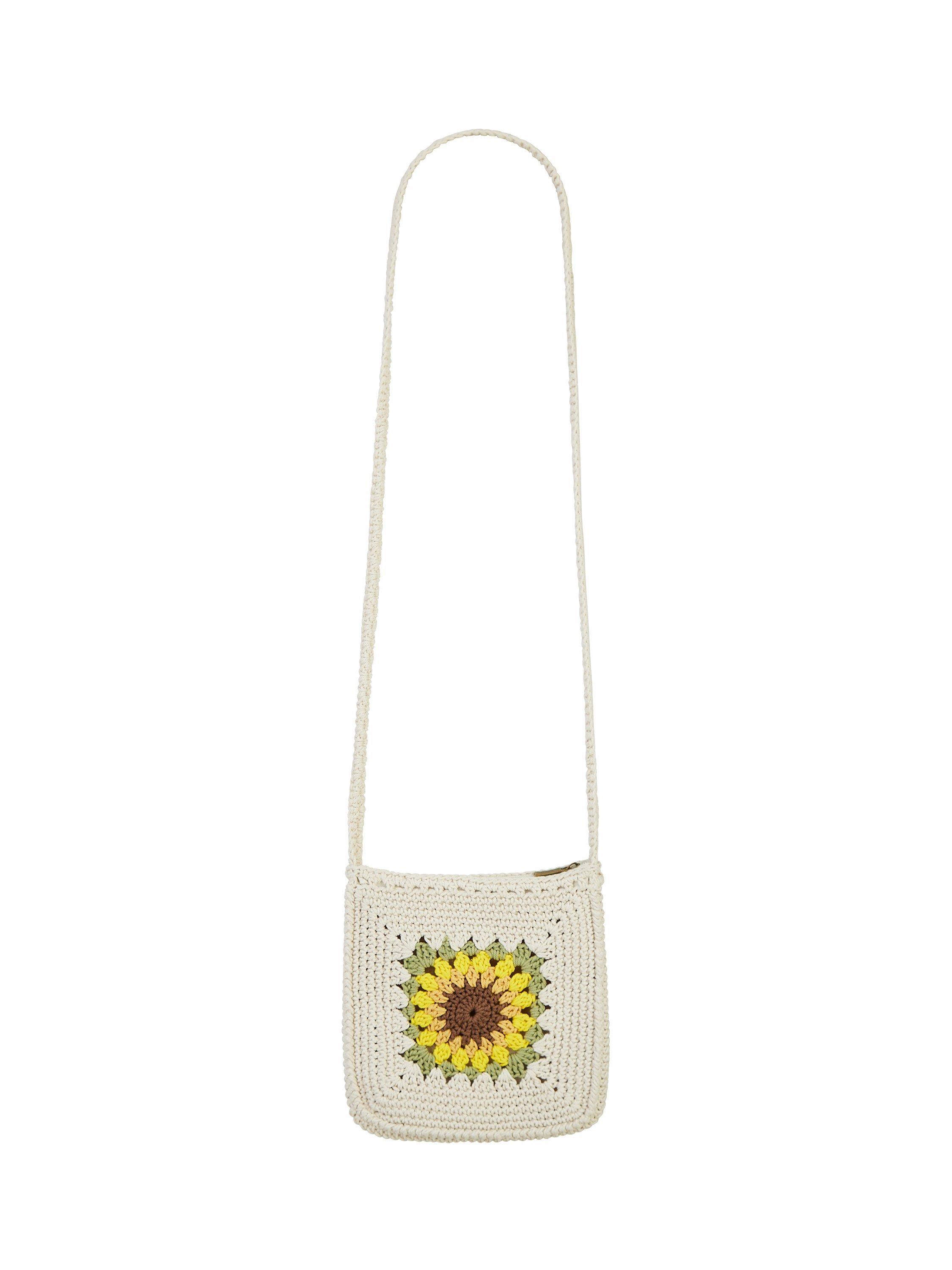 Product image 4 of 4, which shows Yumi Sunflower Floral Crochet Bag, White/Multi