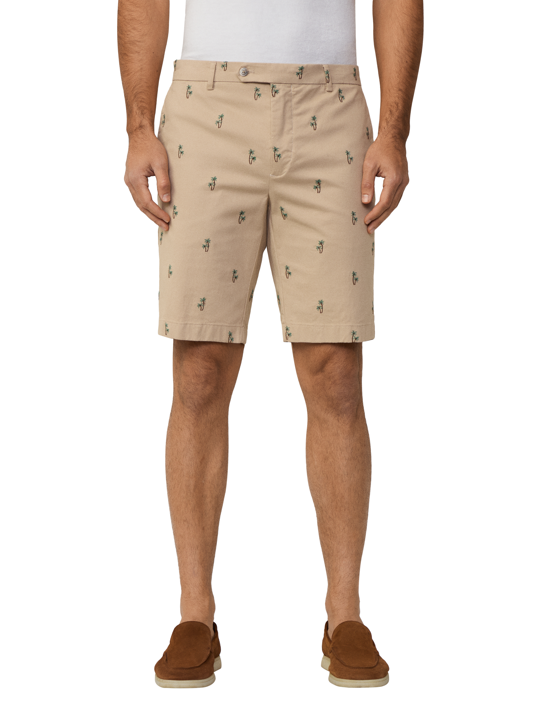 Product image 1 of 7, which shows Hackett London Kensington Embroidered Cotton Blend Shorts, Linen Beige, 36