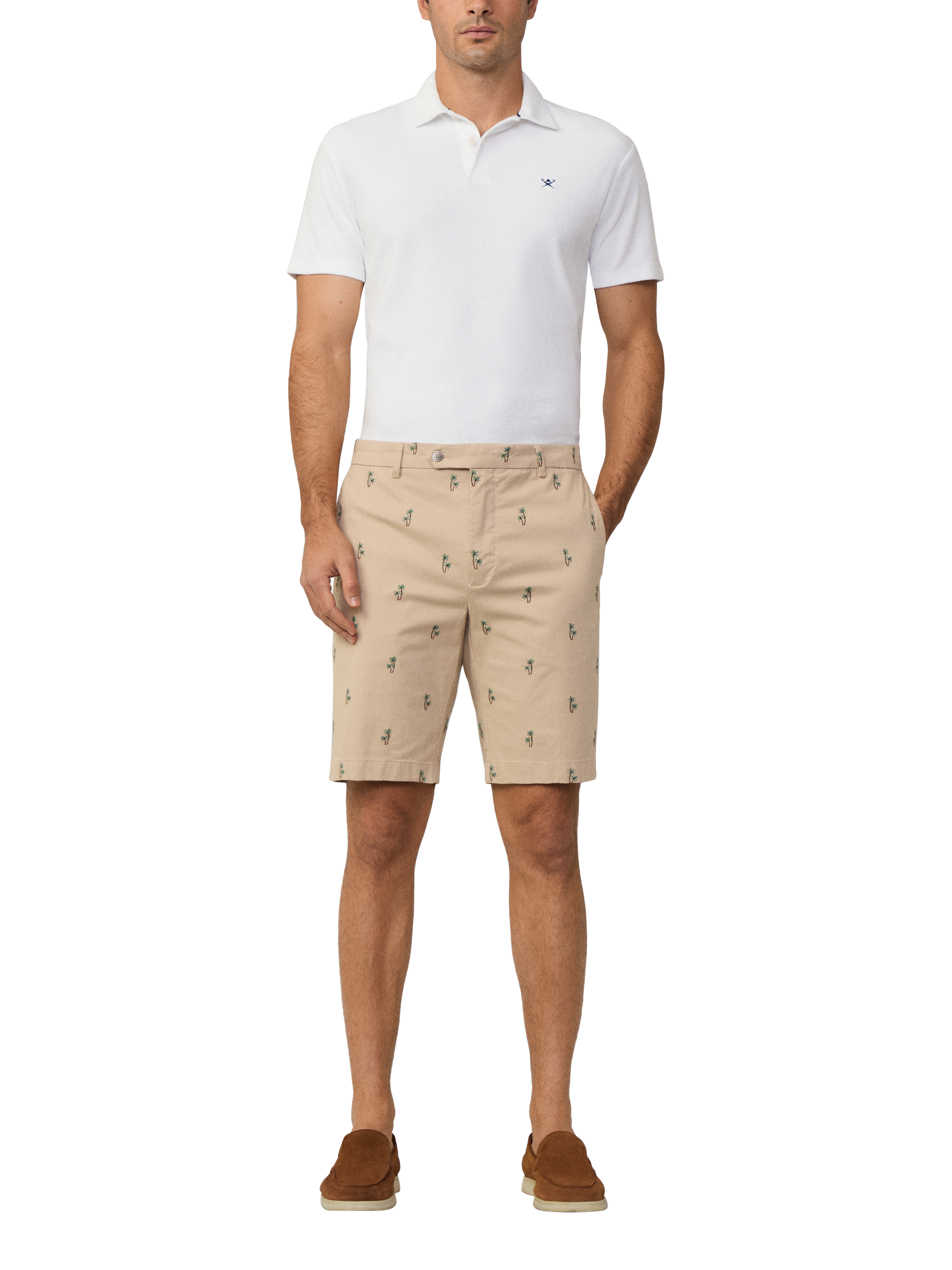 Product image 2 of 7, which shows Hackett London Kensington Embroidered Cotton Blend Shorts, Linen Beige, 36